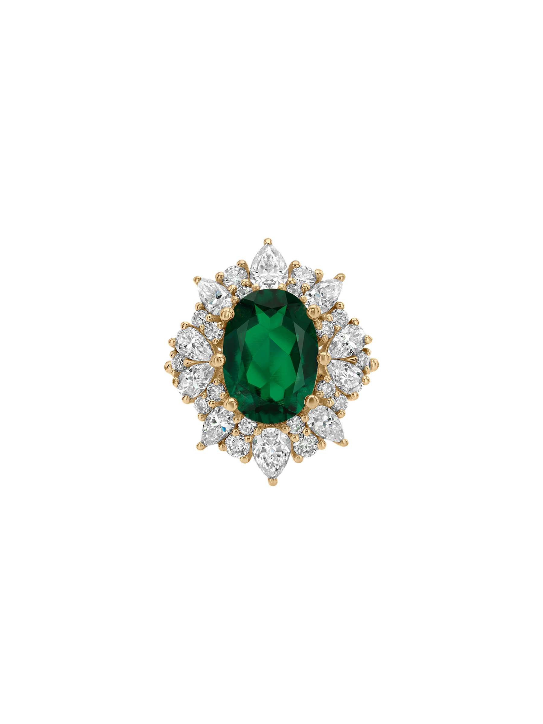 HOUGHTON RING IN DEEP LAB EMERALD AND MOISSANITE, GOLD VERMEIL