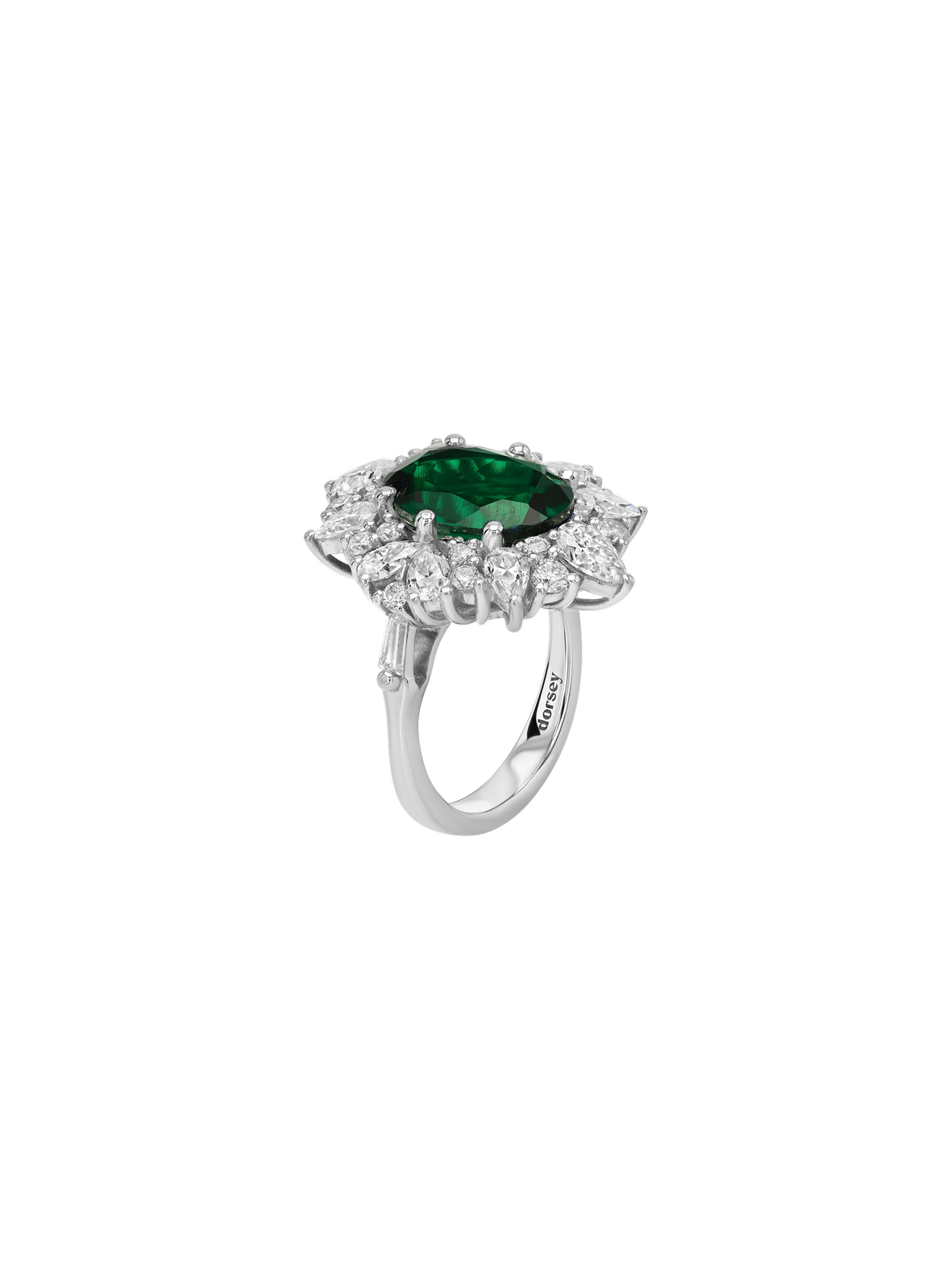 HOUGHTON RING IN DEEP LAB EMERALD AND MOISSANITE, STERLING SILVER