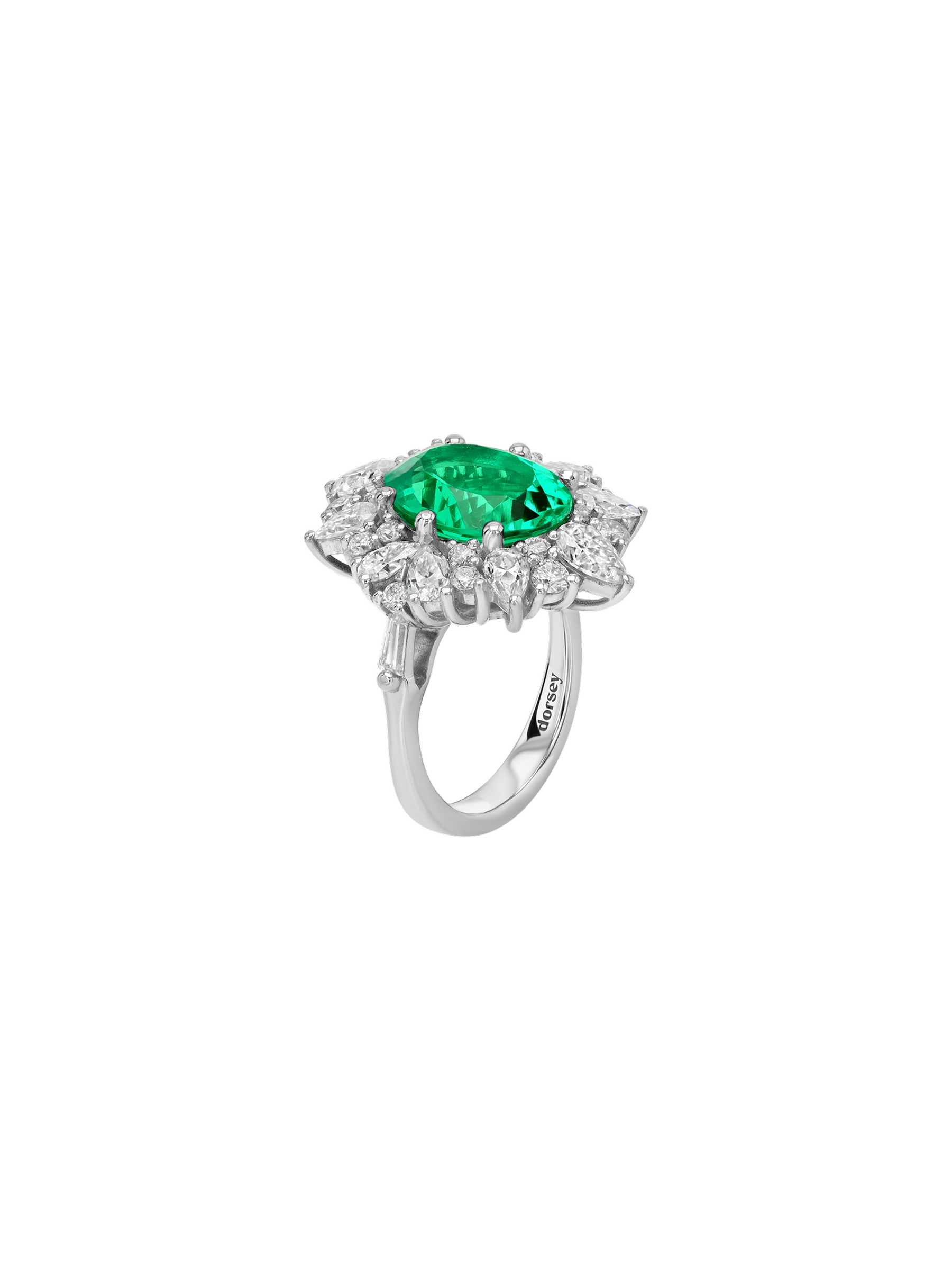 HOUGHTON RING IN LAB EMERALD AND MOISSANITE, STERLING SILVER