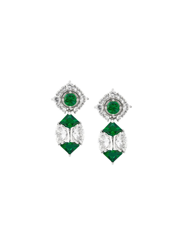 JOSEPHINE, LAB-GROWN WHITE SAPPHIRE AND EMERALD DROP EARRINGS