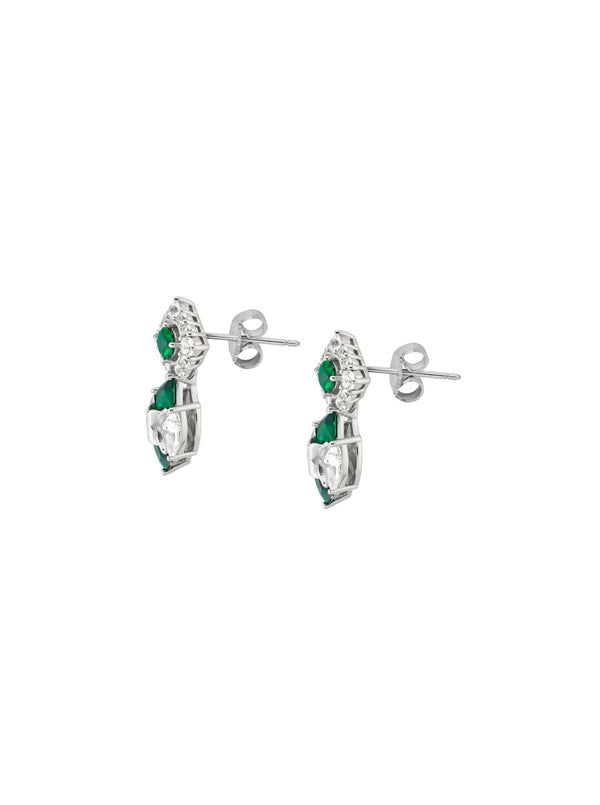 JOSEPHINE, LAB-GROWN WHITE SAPPHIRE AND EMERALD DROP EARRINGS