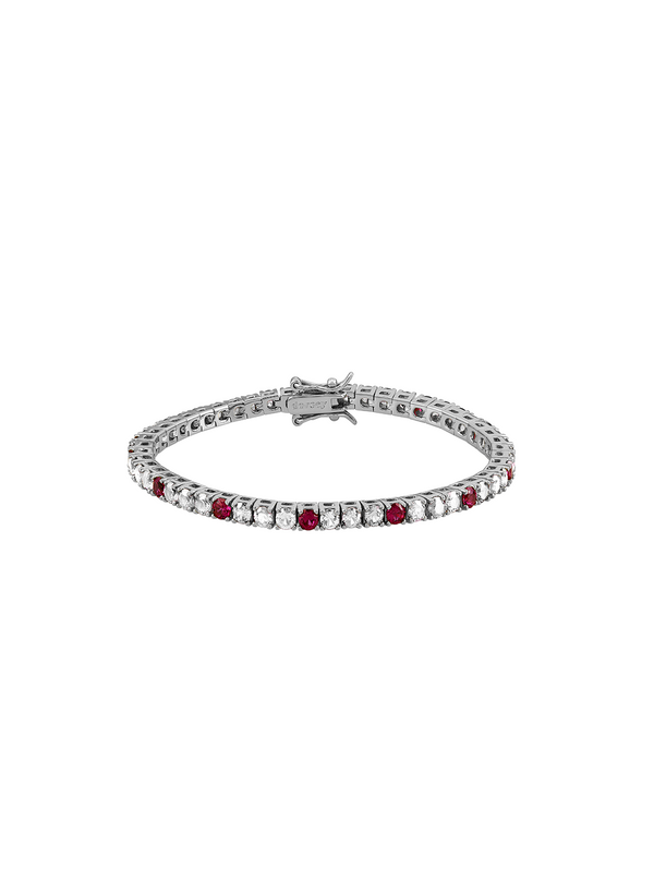 KATE 3MM ROUND CUT, LAB-GROWN 3 WHITE SAPPHIRE AND 1 RED SAPPHIRE RIVIÈRE BRACELET