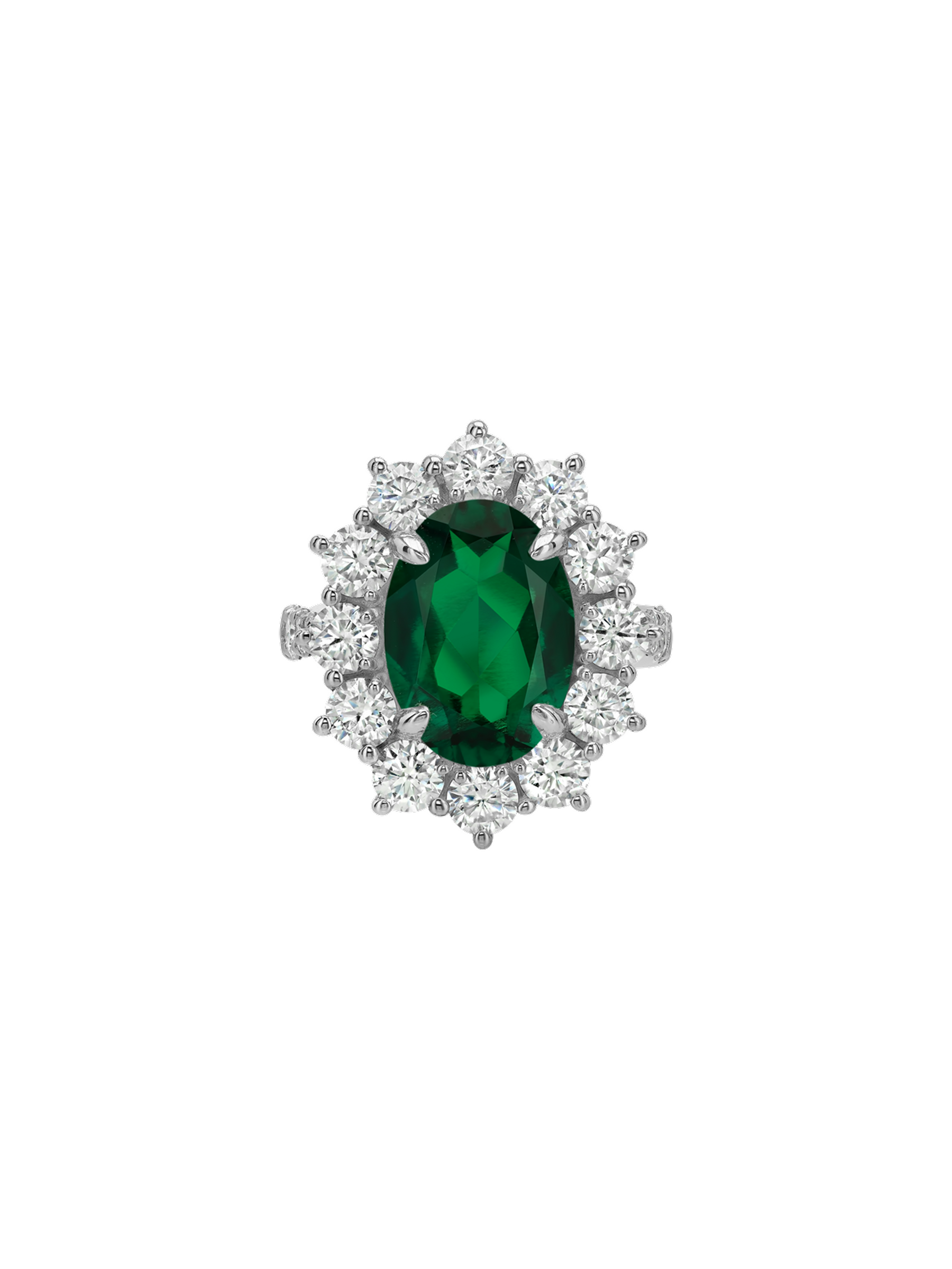 14K SPENCER RING IN DEEP LAB EMERALD AND LAB DIAMOND, 14K WHITE GOLD
