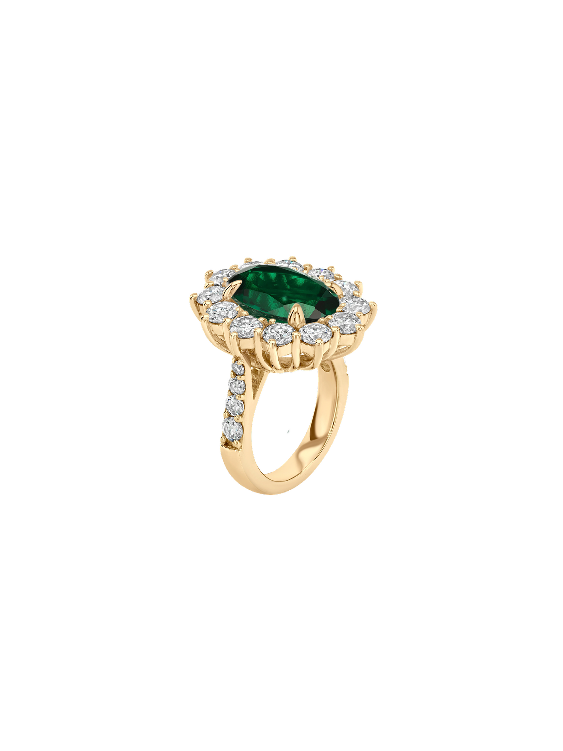 SPENCER RING IN DEEP LAB EMERALD AND MOISSANITE, GOLD VERMEIL