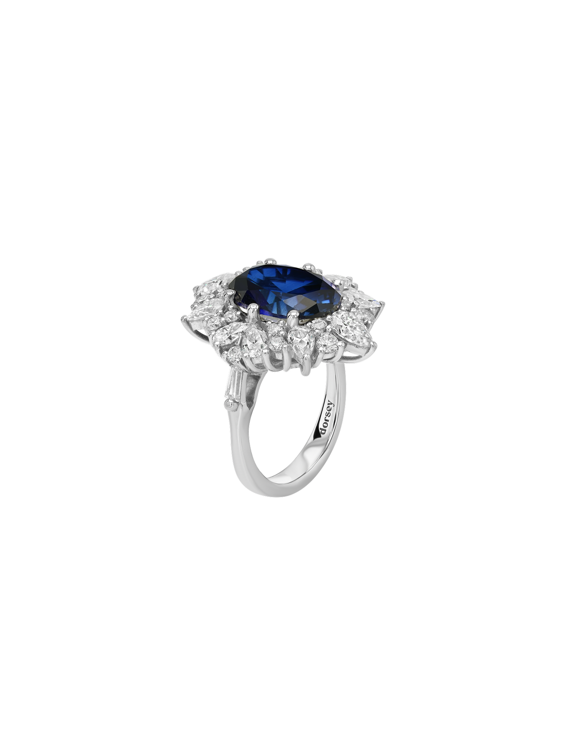 14K HOUGHTON RING IN LAB BLUE SAPPHIRE AND LAB DIAMOND, 14K WHITE GOLD