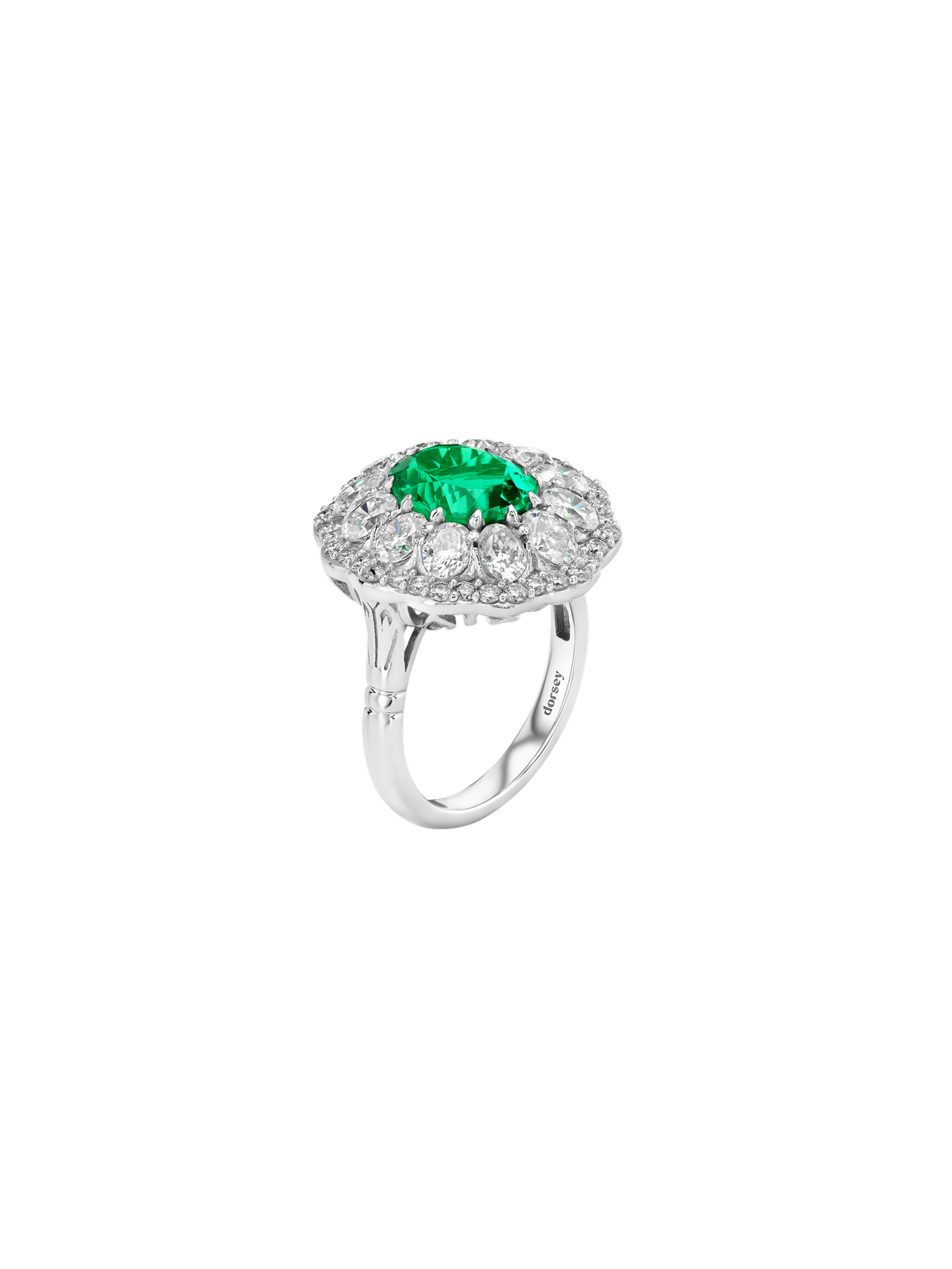 14K TATE RING IN LAB EMERALD AND LAB DIAMOND, 14K WHITE GOLD