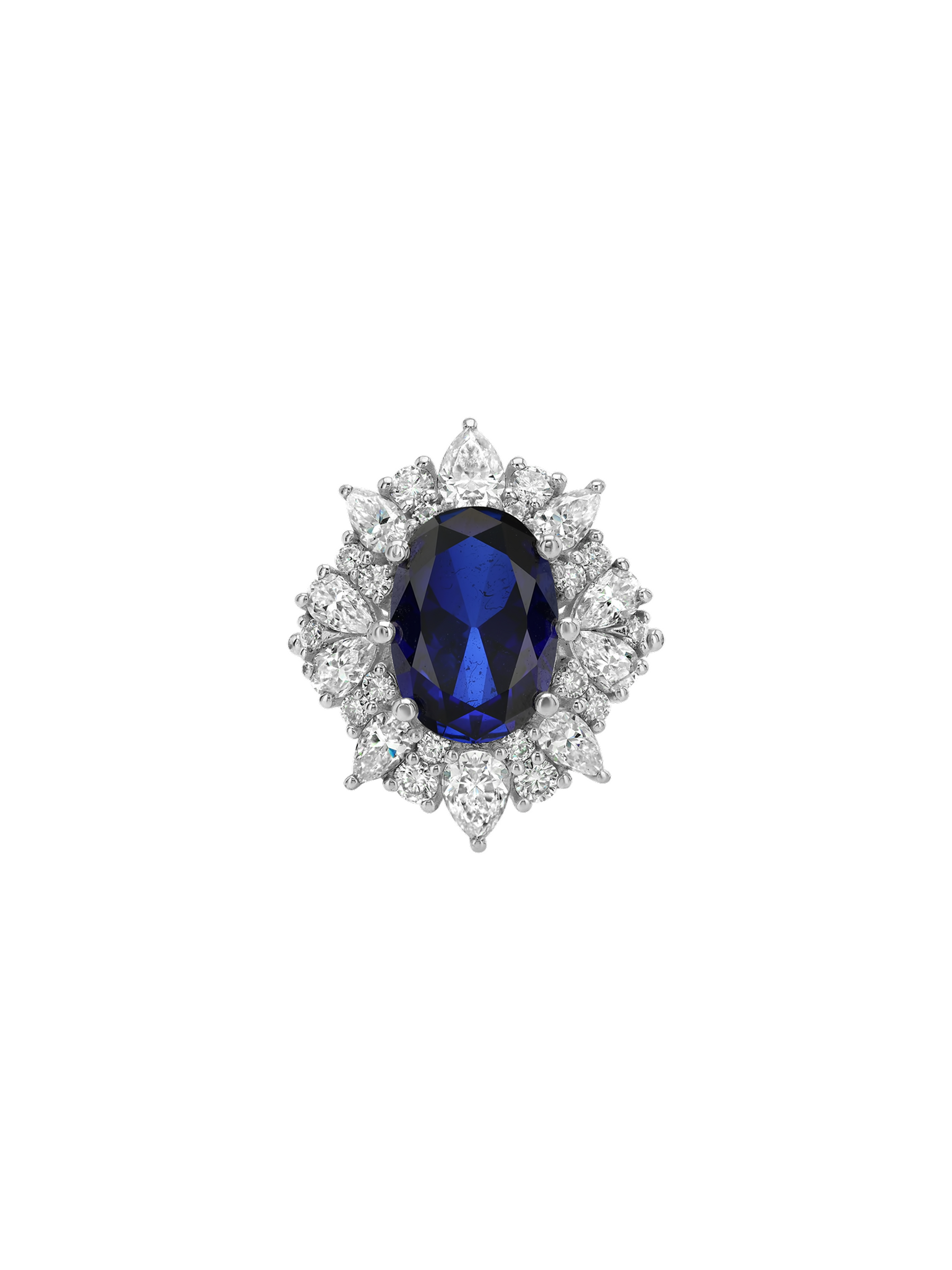 14K HOUGHTON RING IN LAB BLUE SAPPHIRE AND LAB DIAMOND, 14K WHITE GOLD
