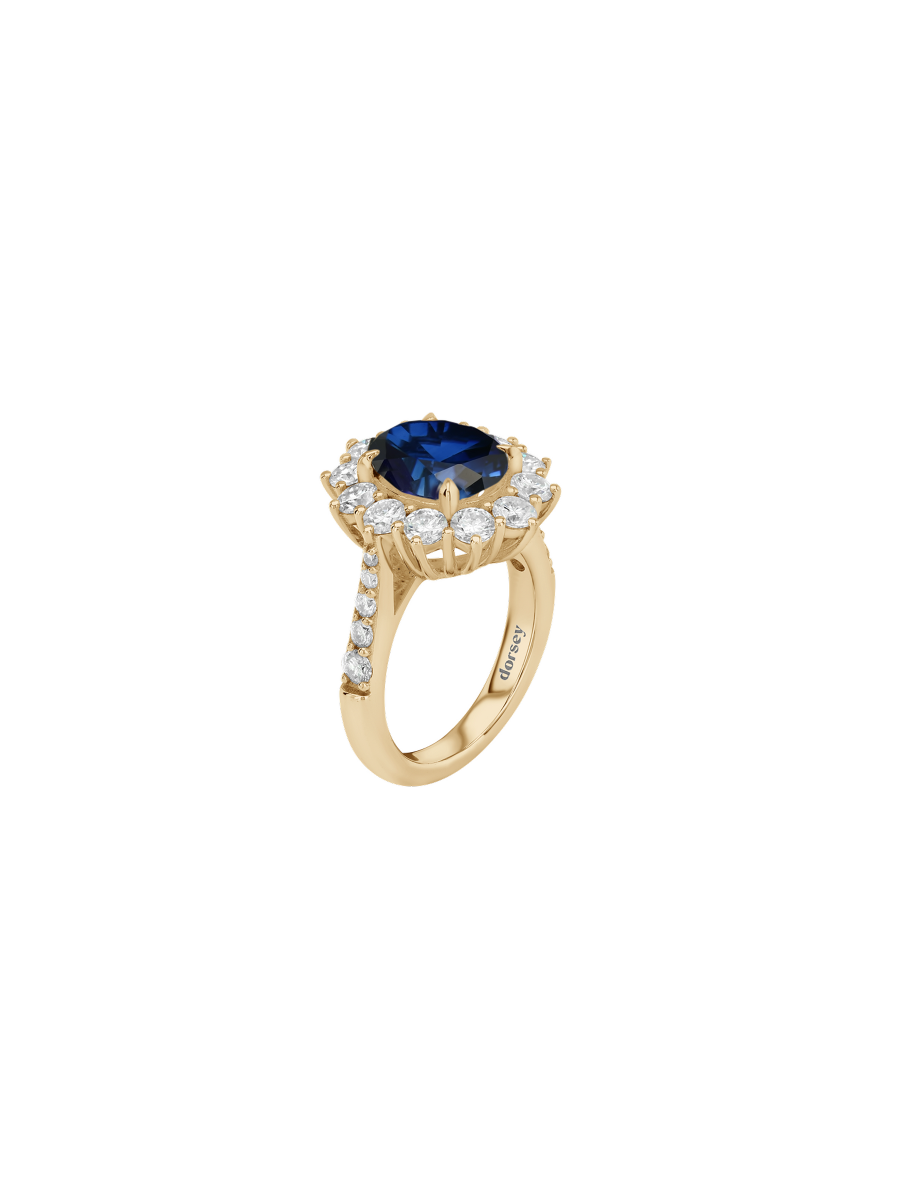 14K PETITE SPENCER RING IN LAB BLUE SAPPHIRE AND LAB DIAMOND, 14K YELLOW GOLD