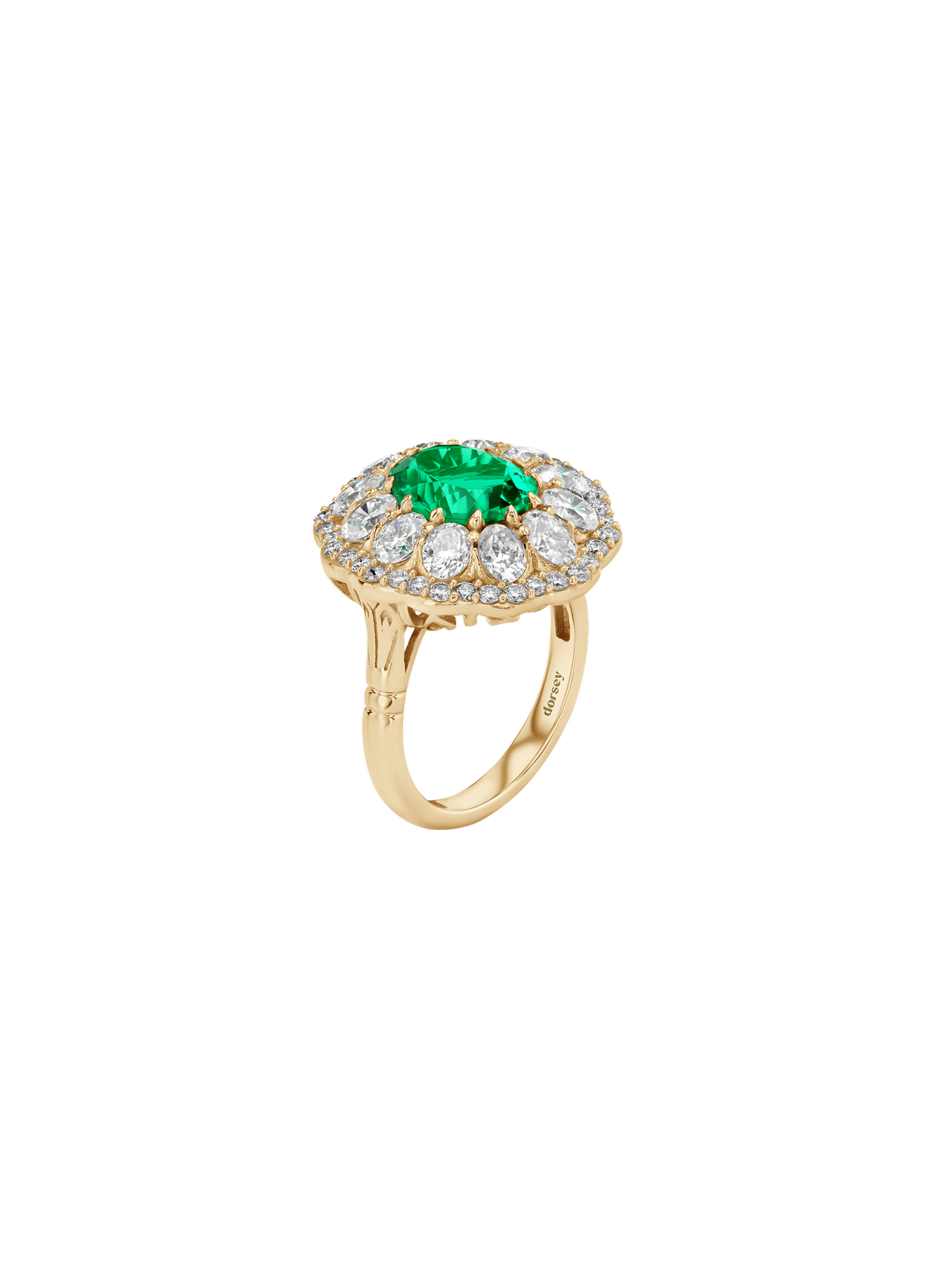 14K TATE RING IN LAB EMERALD AND LAB DIAMOND, 14K YELLOW GOLD