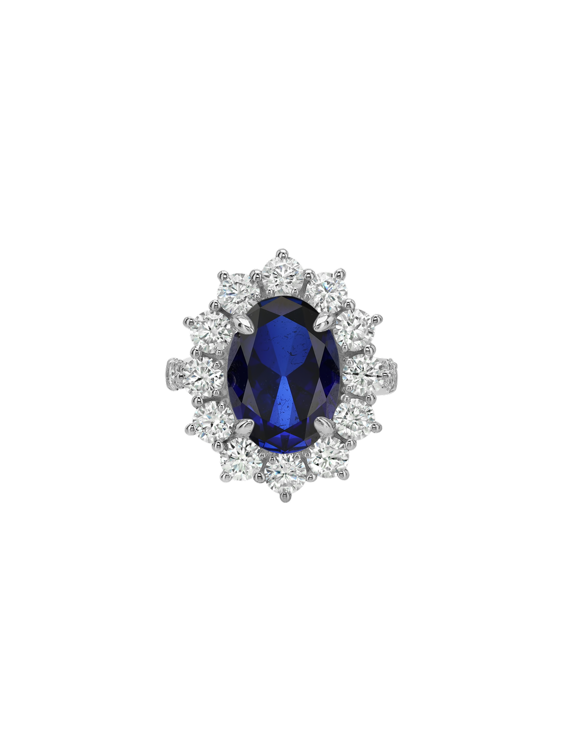 14K SPENCER RING IN LAB BLUE SAPPHIRE AND LAB DIAMOND, 14K WHITE GOLD