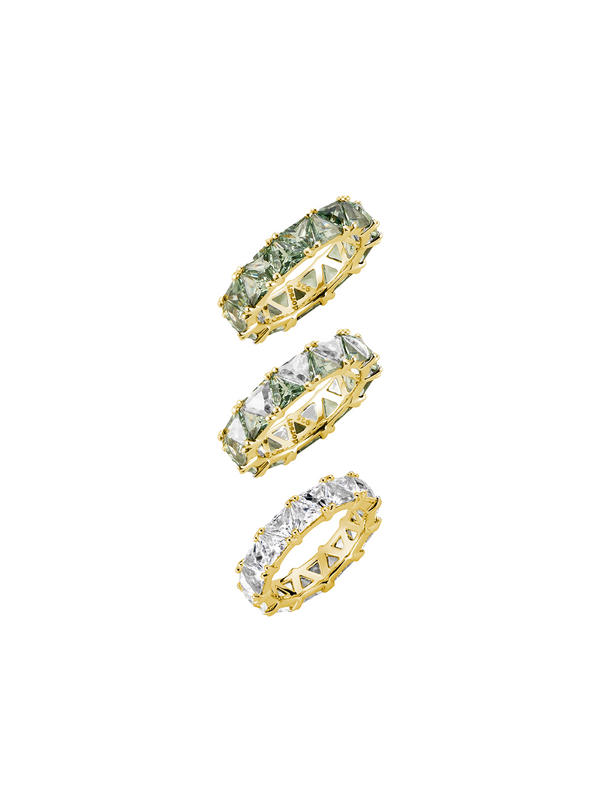 THEODORA DOUBLE TRILLION LIGHT GREEN SPINEL RING STACK, GOLD