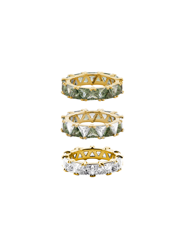 THEODORA DOUBLE TRILLION LIGHT GREEN SPINEL RING STACK, GOLD