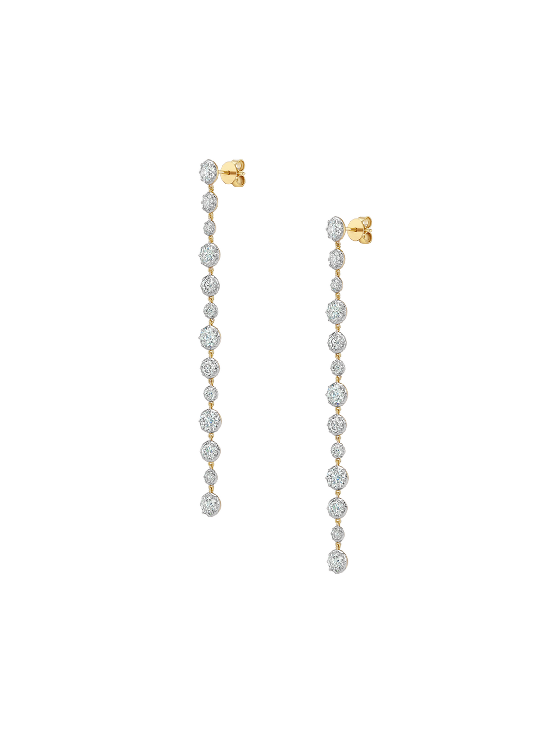 LONG SYLVIE RIVIÈRE DROP EARRINGS IN MOISSANITE, GOLD VERMEIL WITH WHITE RHODIUM BEZEL