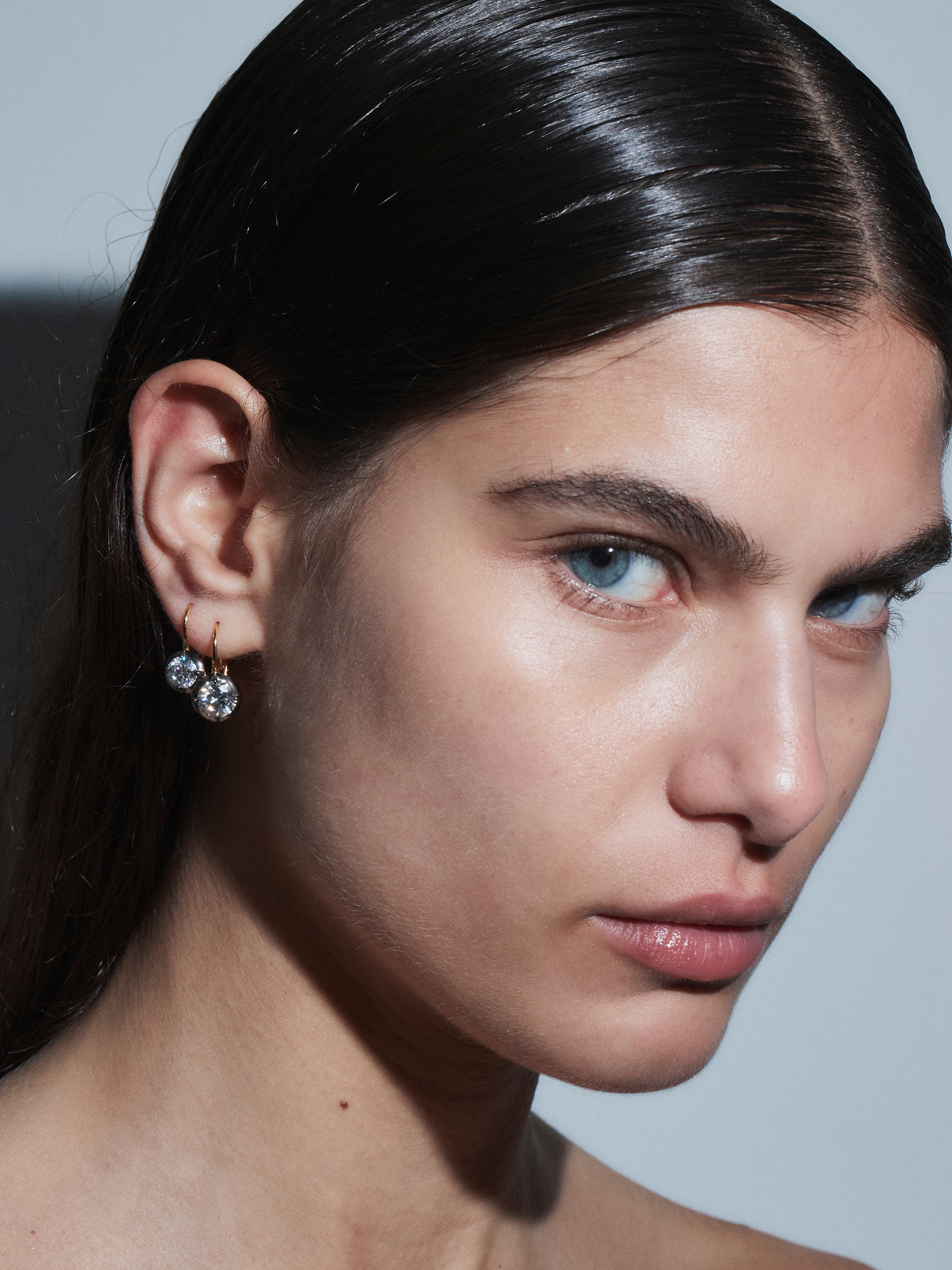 LUCIEN LATCHBACK EARRINGS IN MOISSANITE, 18K GOLD VERMEIL