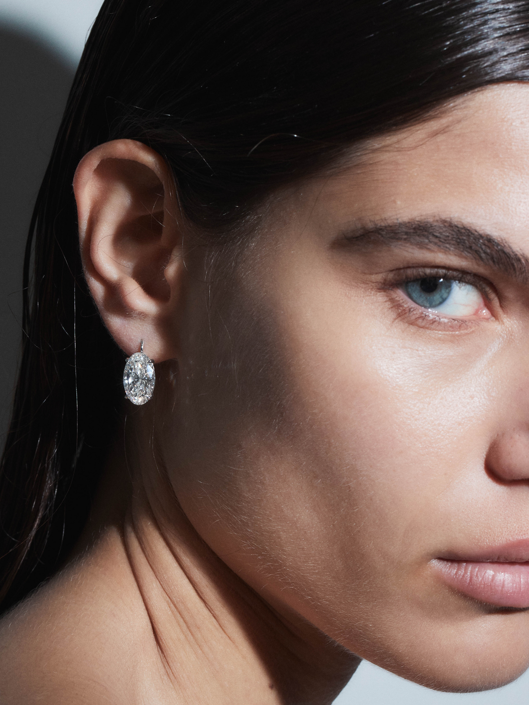 14K MARIE OVAL-CUT EARRINGS IN LAB DIAMOND, 14K WHITE GOLD