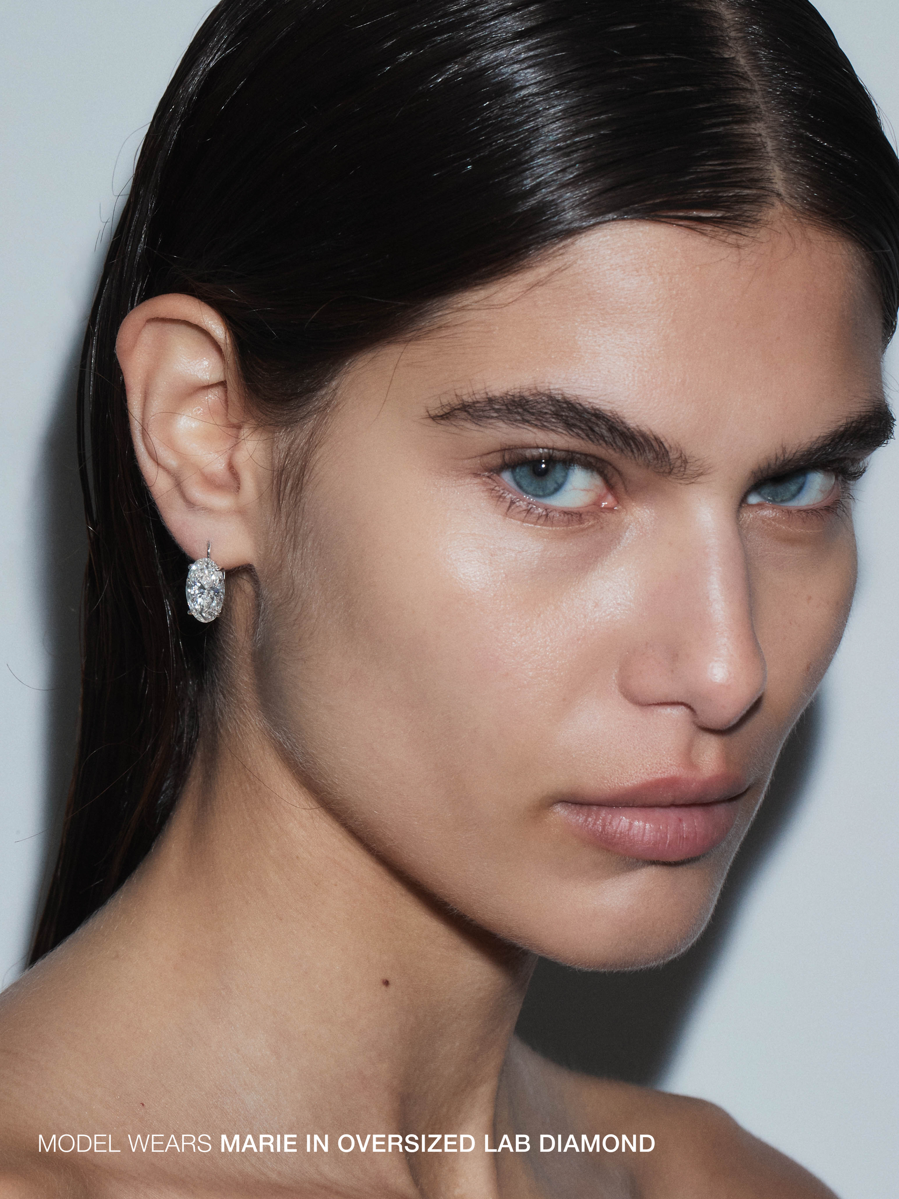 14K MARIE OVAL-CUT EARRINGS IN LAB DIAMOND, 14K WHITE GOLD