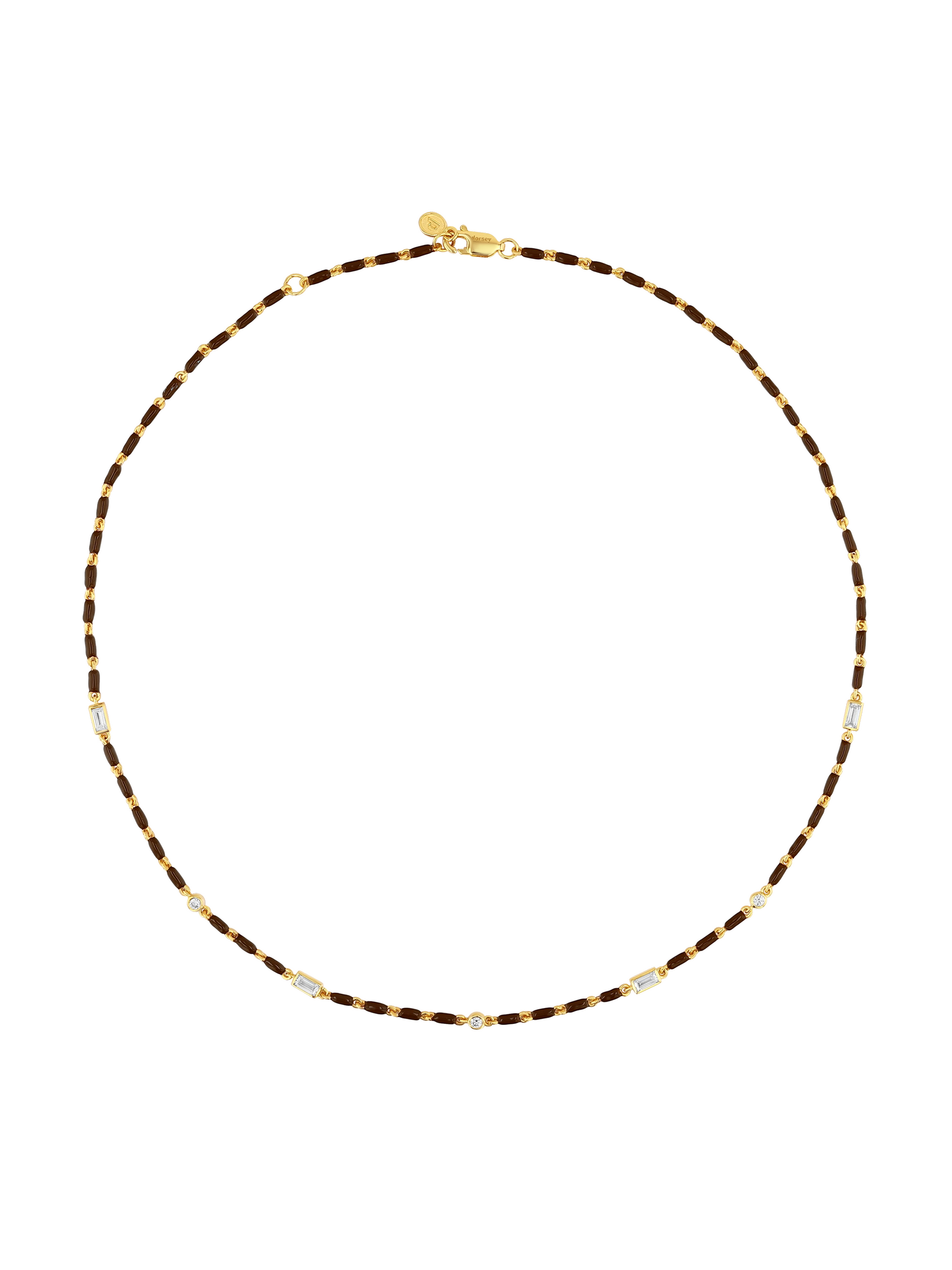 ENAMEL MOISSANITE NECKLACE IN MARRON, 18K GOLD VERMEIL
