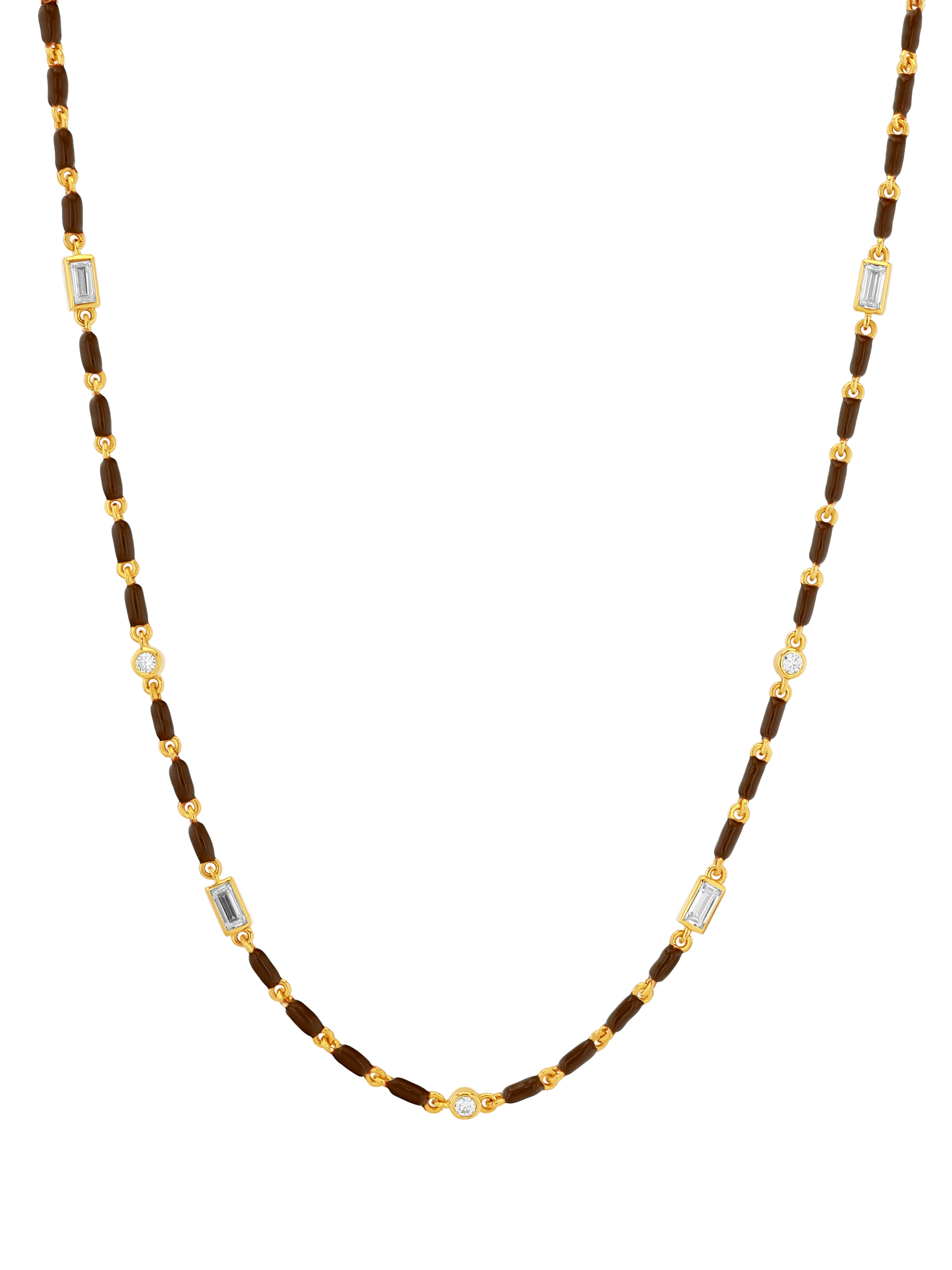 ENAMEL MOISSANITE NECKLACE IN MARRON, 18K GOLD VERMEIL