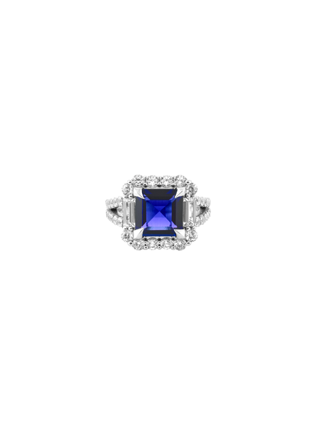 Jewelzon 3.25 Ratti Blue Sapphire Ring Sterling Silver Sapphire Rhodium  Plated Ring (Neelam)