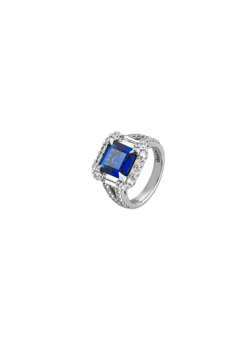 MERCER, LAB-GROWN BLUE SAPPHIRE RING, SILVER