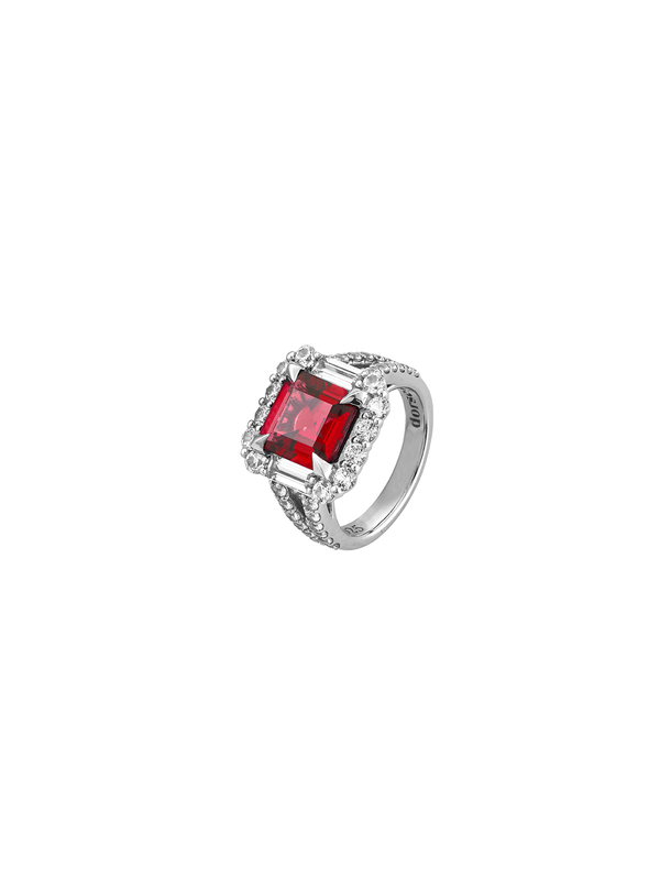 MERCER, LAB-GROWN RED SAPPHIRE RING, SILVER