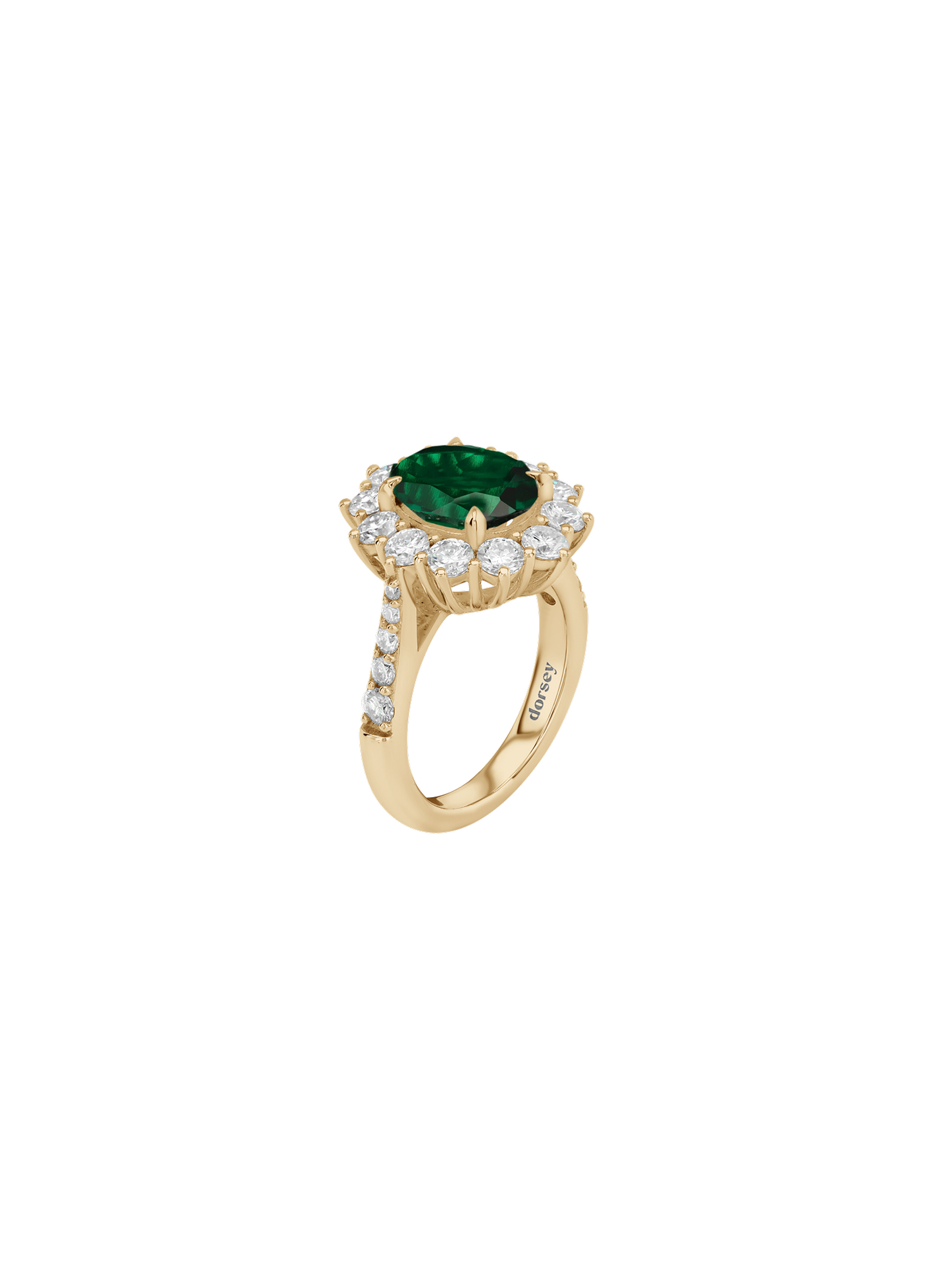 PETITE SPENCER RING IN DEEP LAB EMERALD AND MOISSANITE, GOLD VERMEIL