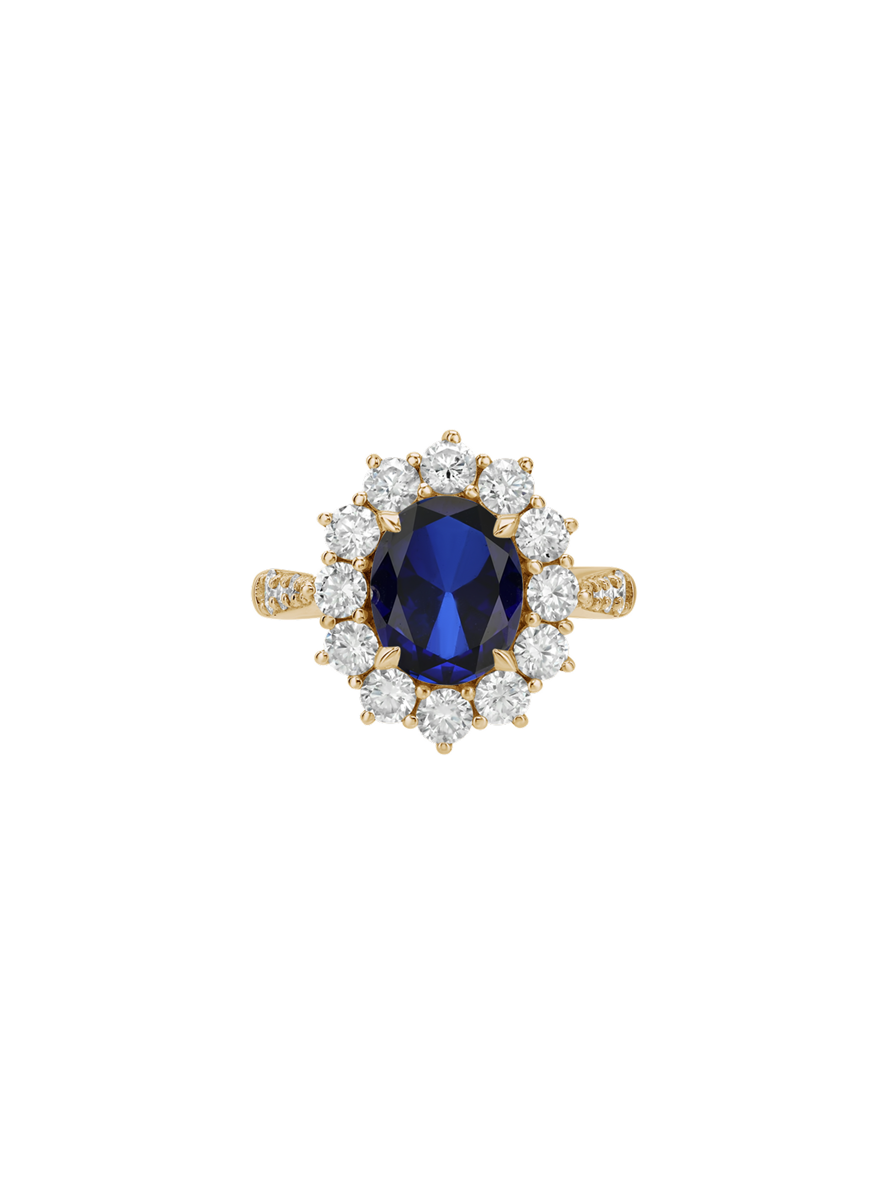 PETITE SPENCER RING IN LAB BLUE SAPPHIRE AND MOISSANITE, GOLD VERMEIL