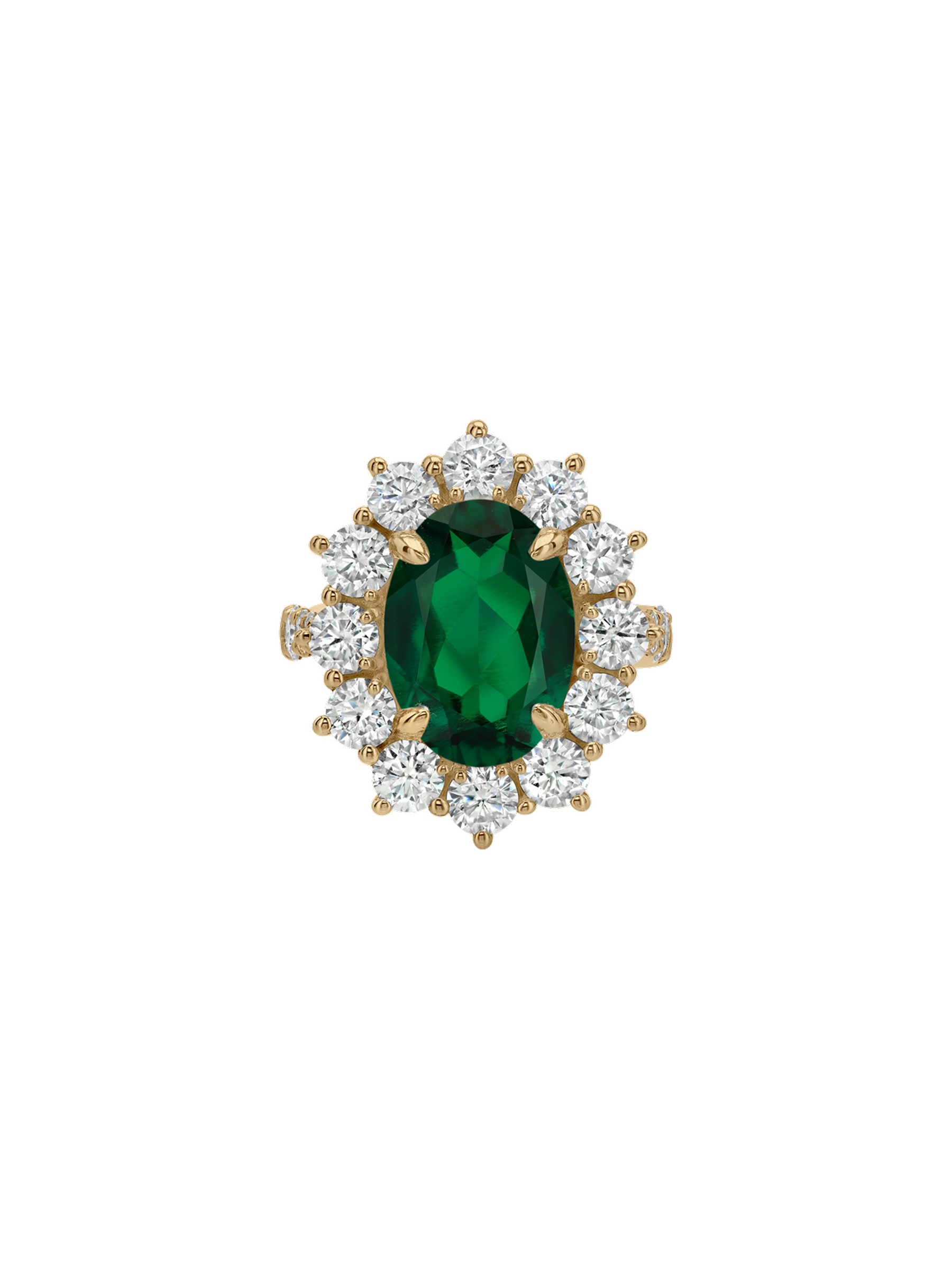 SPENCER RING IN DEEP LAB EMERALD AND MOISSANITE, GOLD VERMEIL