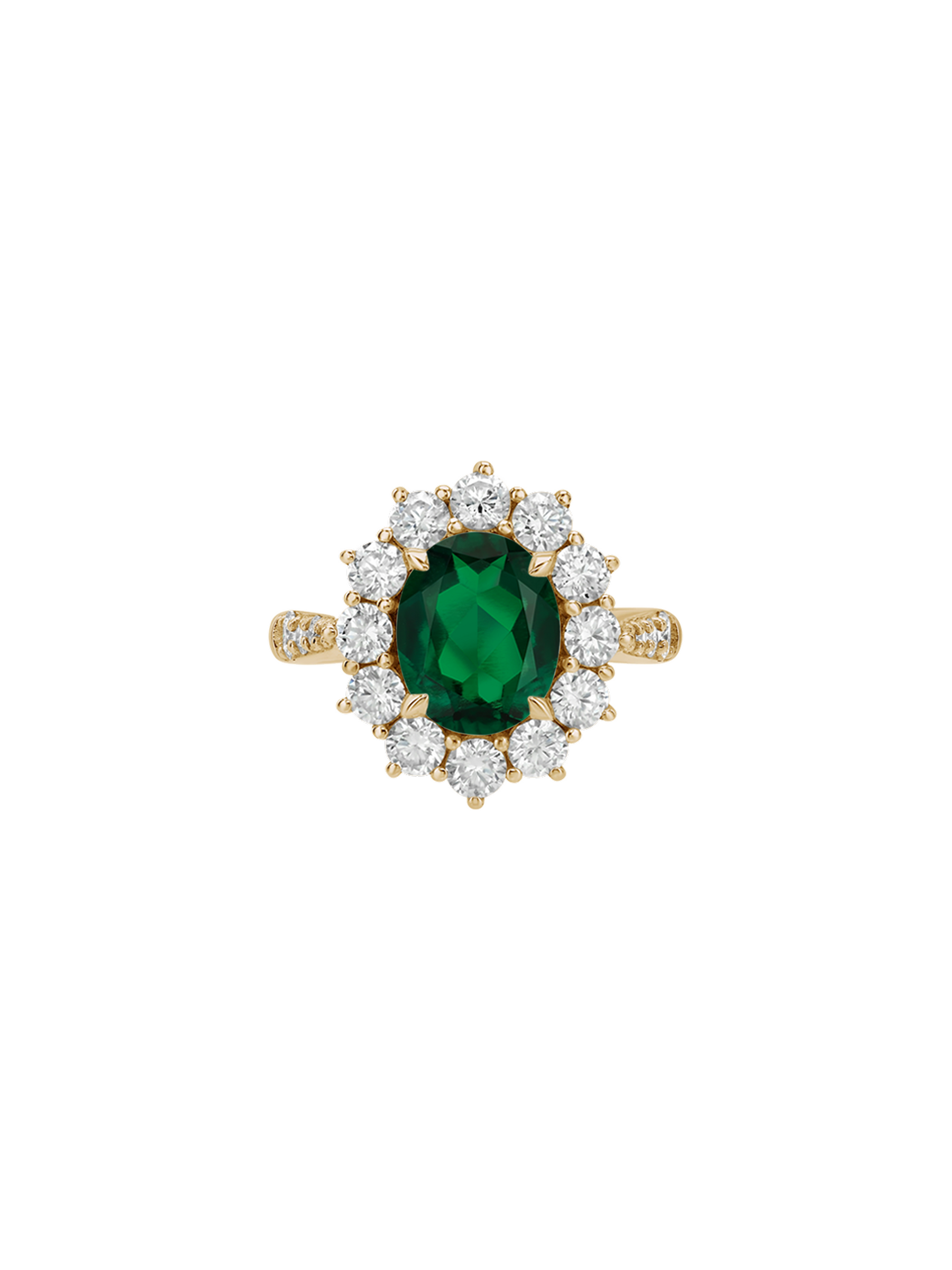 PETITE SPENCER RING IN DEEP LAB EMERALD AND MOISSANITE, GOLD VERMEIL