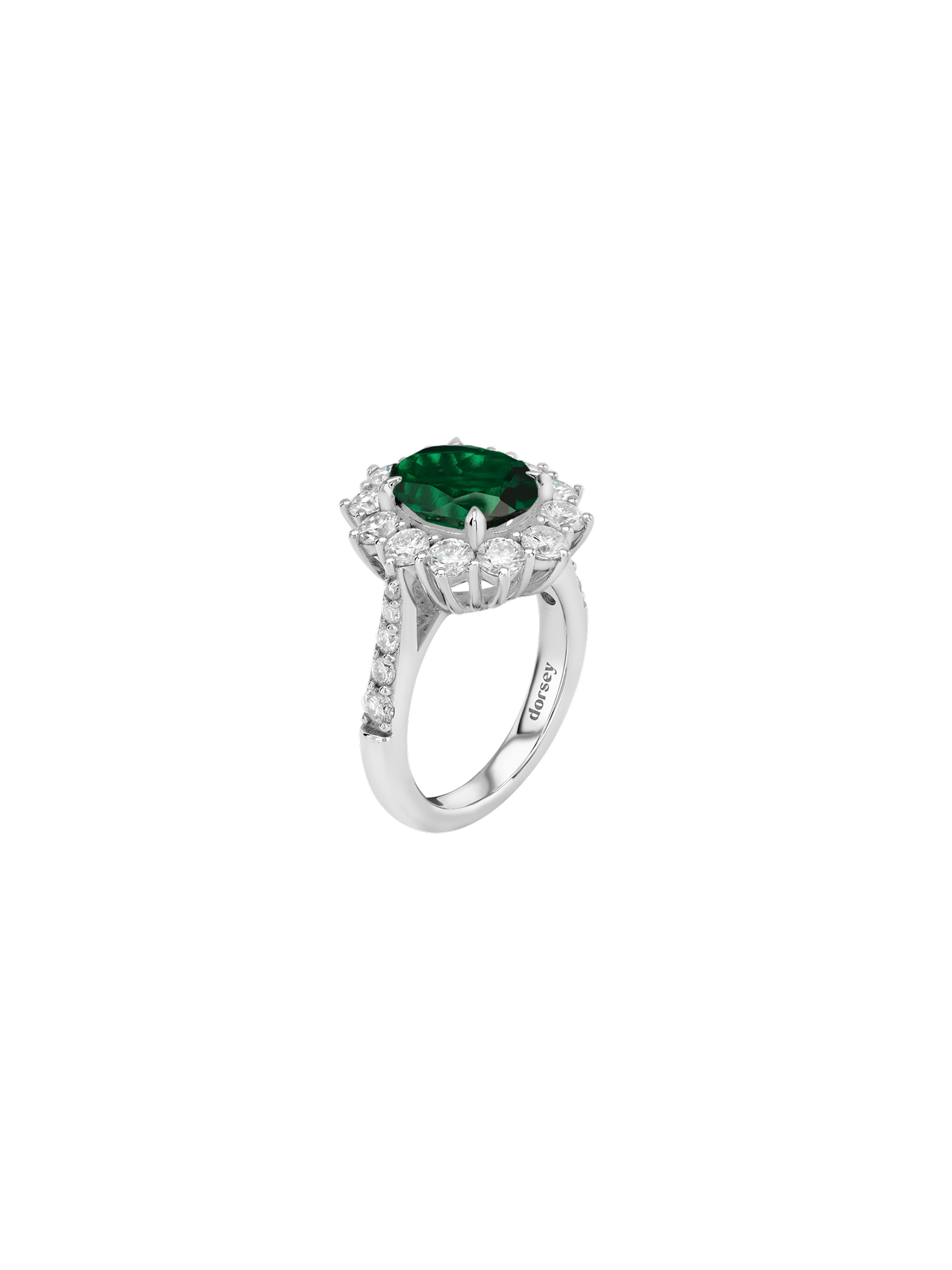 PETITE SPENCER RING IN DEEP LAB EMERALD AND MOISSANITE, STERLING SILVER