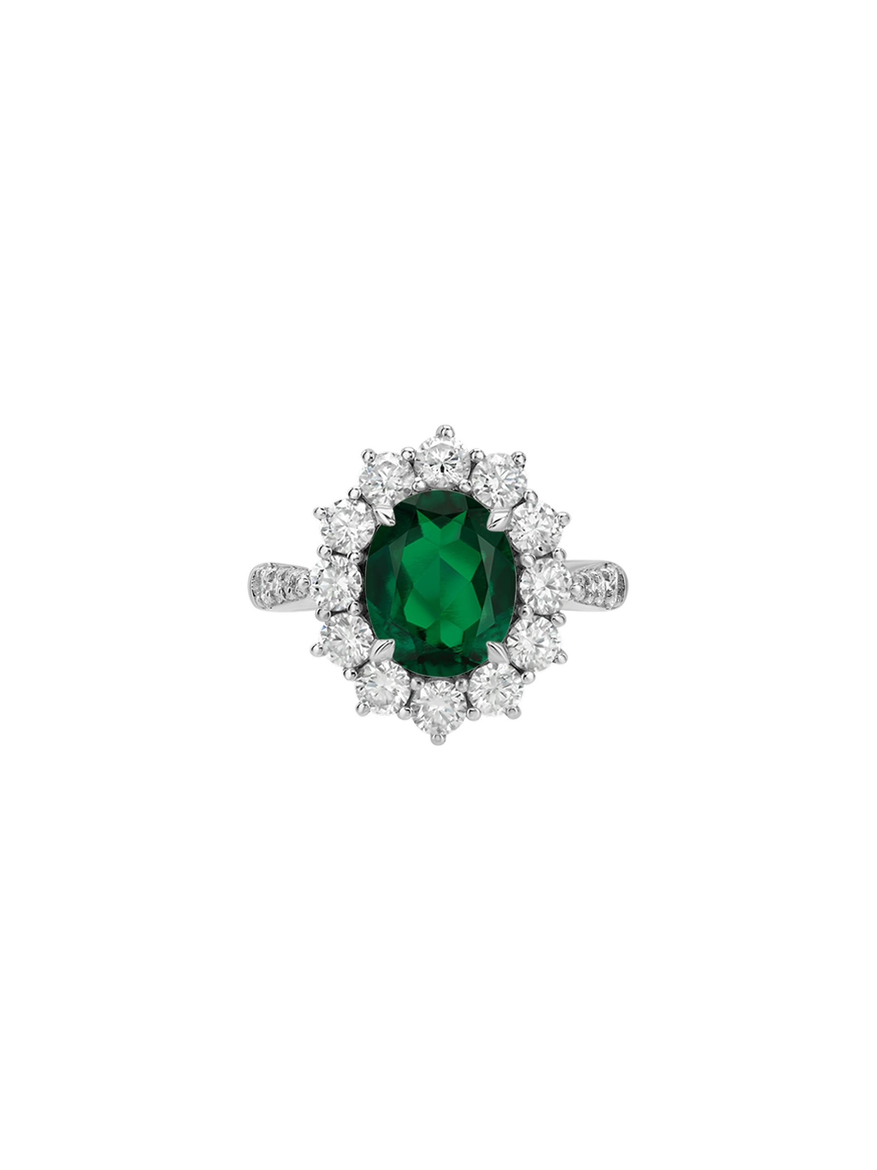 PETITE SPENCER RING IN DEEP LAB EMERALD AND MOISSANITE, STERLING SILVER