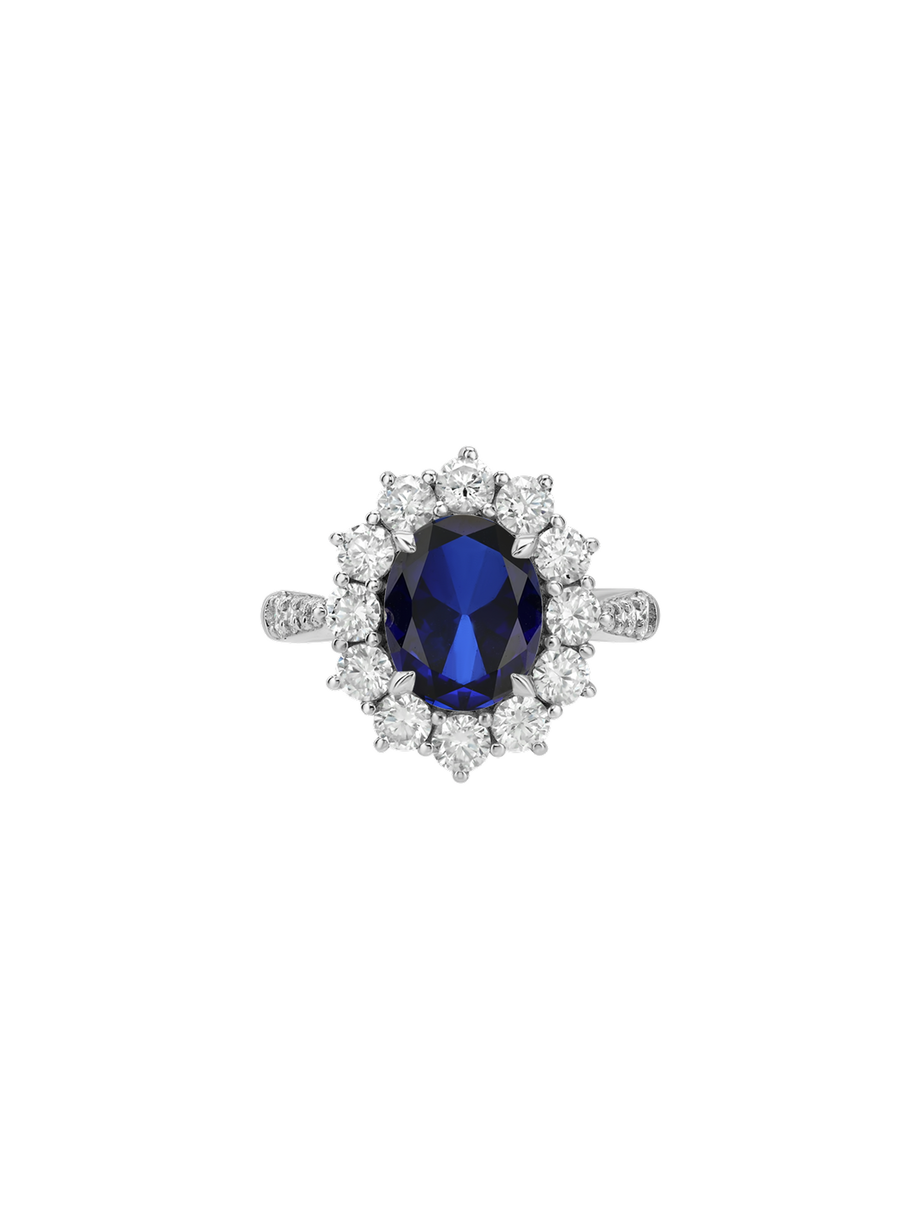 PETITE SPENCER RING IN LAB BLUE SAPPHIRE AND MOISSANITE, STERLING SILVER