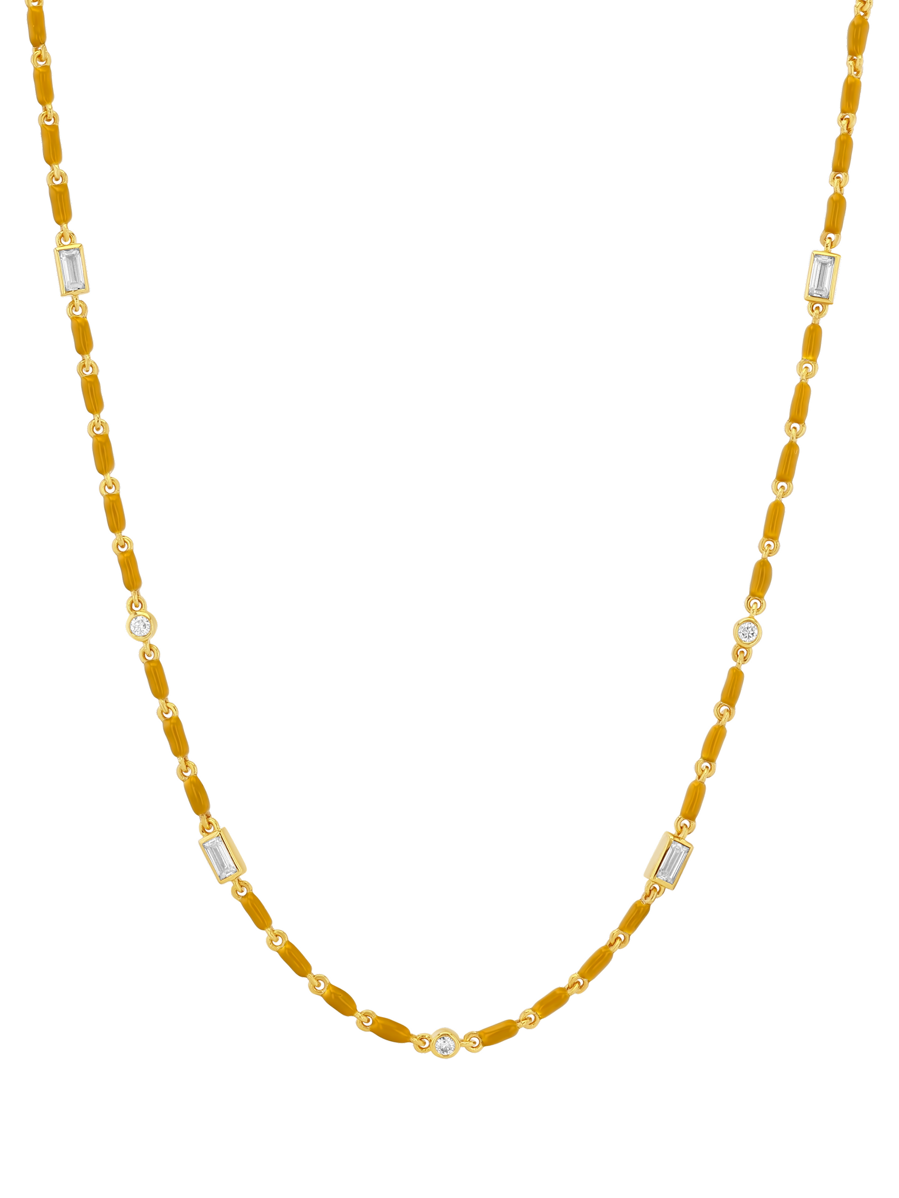 ENAMEL MOISSANITE NECKLACE IN MOUTARDE, 18K GOLD VERMEIL