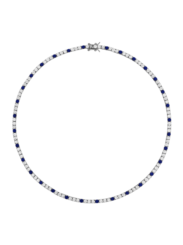 MOSS ROUND CUT, LAB-GROWN 3 WHITE SAPPHIRE AND 1 BLUE SAPPHIRE RIVIÈRE NECKLACE
