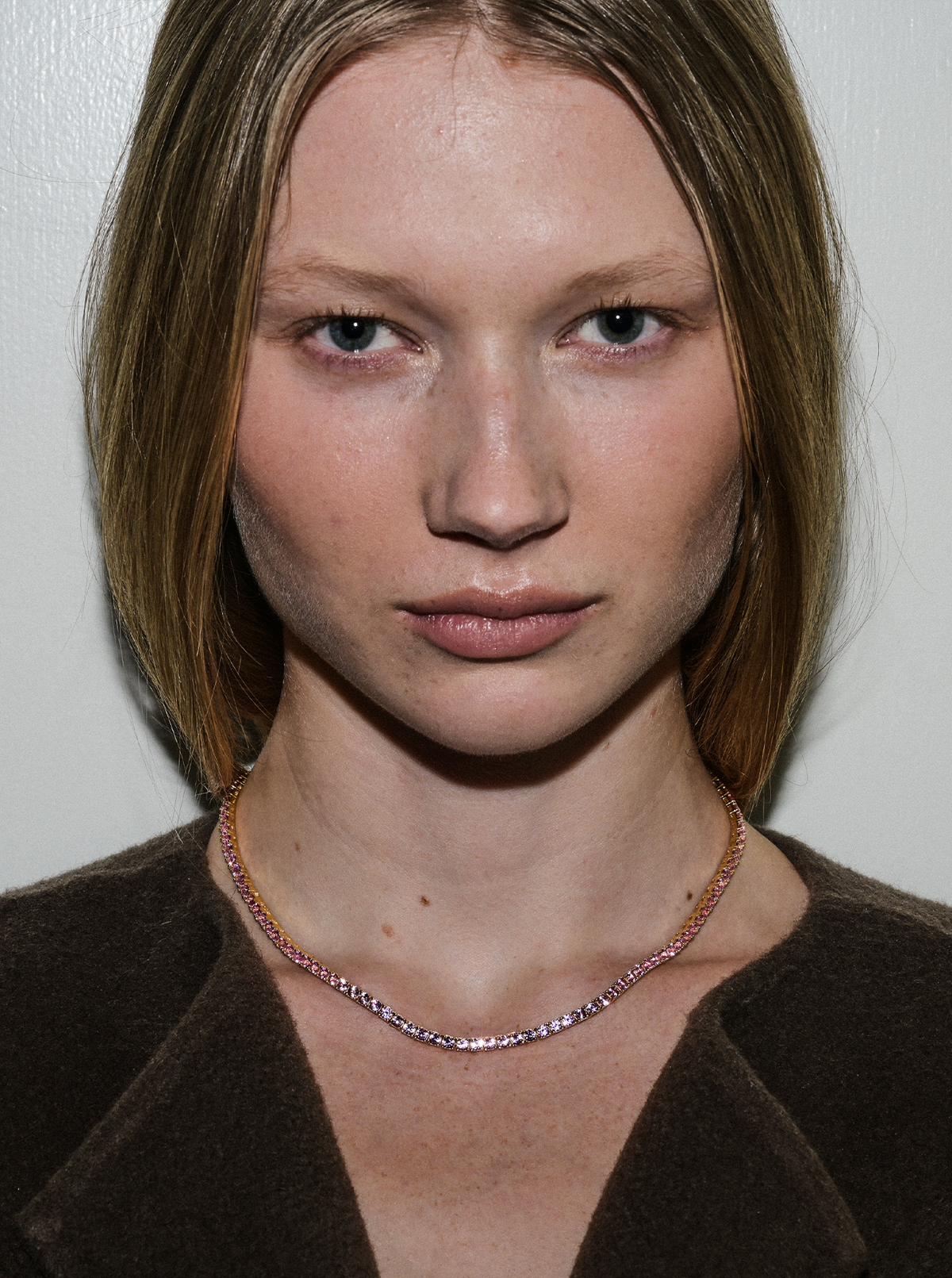 MOSS ROUND CUT, LAB LIGHT PINK SAPPHIRE RIVIÈRE NECKLACE
