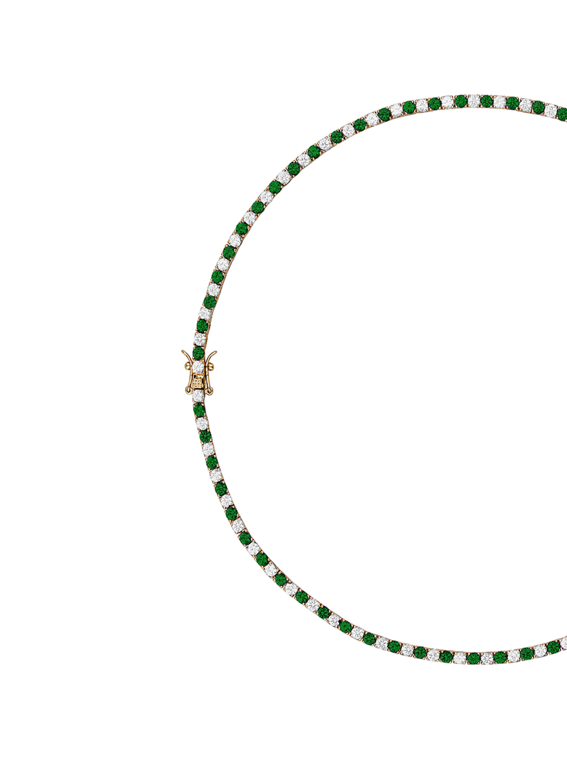 MOSS ROUND CUT, LAB-GROWN WHITE SAPPHIRE AND NANO CRYSTAL EMERALD RIVIÈRE NECKLACE