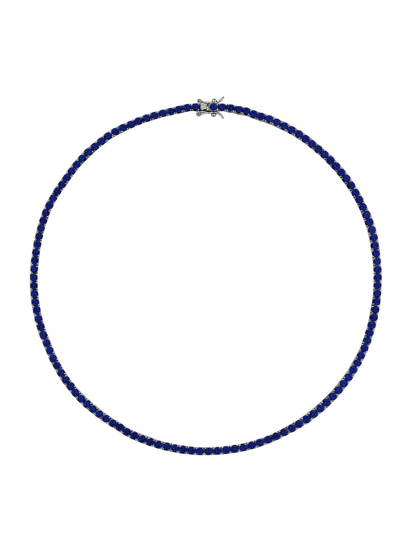 CUSTOM MOSS ROUND CUT, LAB-GROWN BLUE SAPPHIRE RIVIÈRE NECKLACE