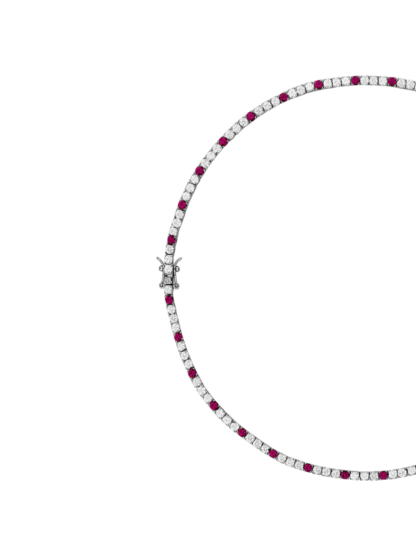MOSS ROUND CUT, LAB-GROWN 3 WHITE SAPPHIRE AND 1 RED SAPPHIRE RIVIÈRE NECKLACE
