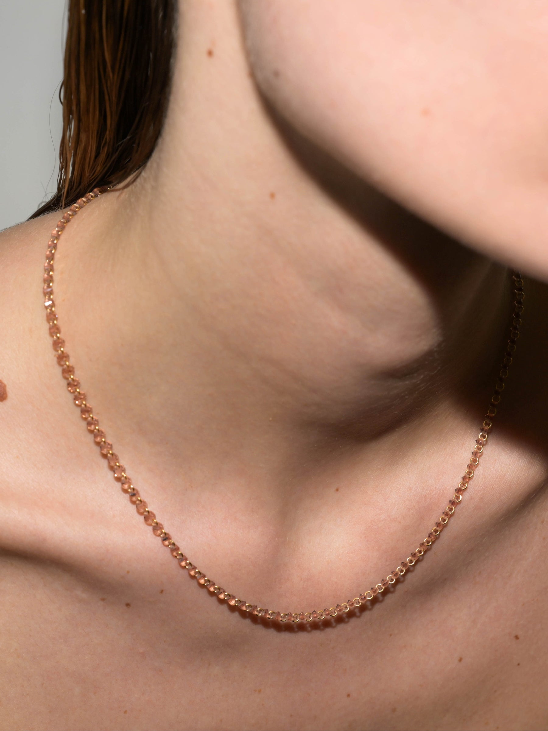 FLOATING ETERNITY NECKLACE IN 3.5MM NANO MORGANITE, 18K GOLD VERMEIL