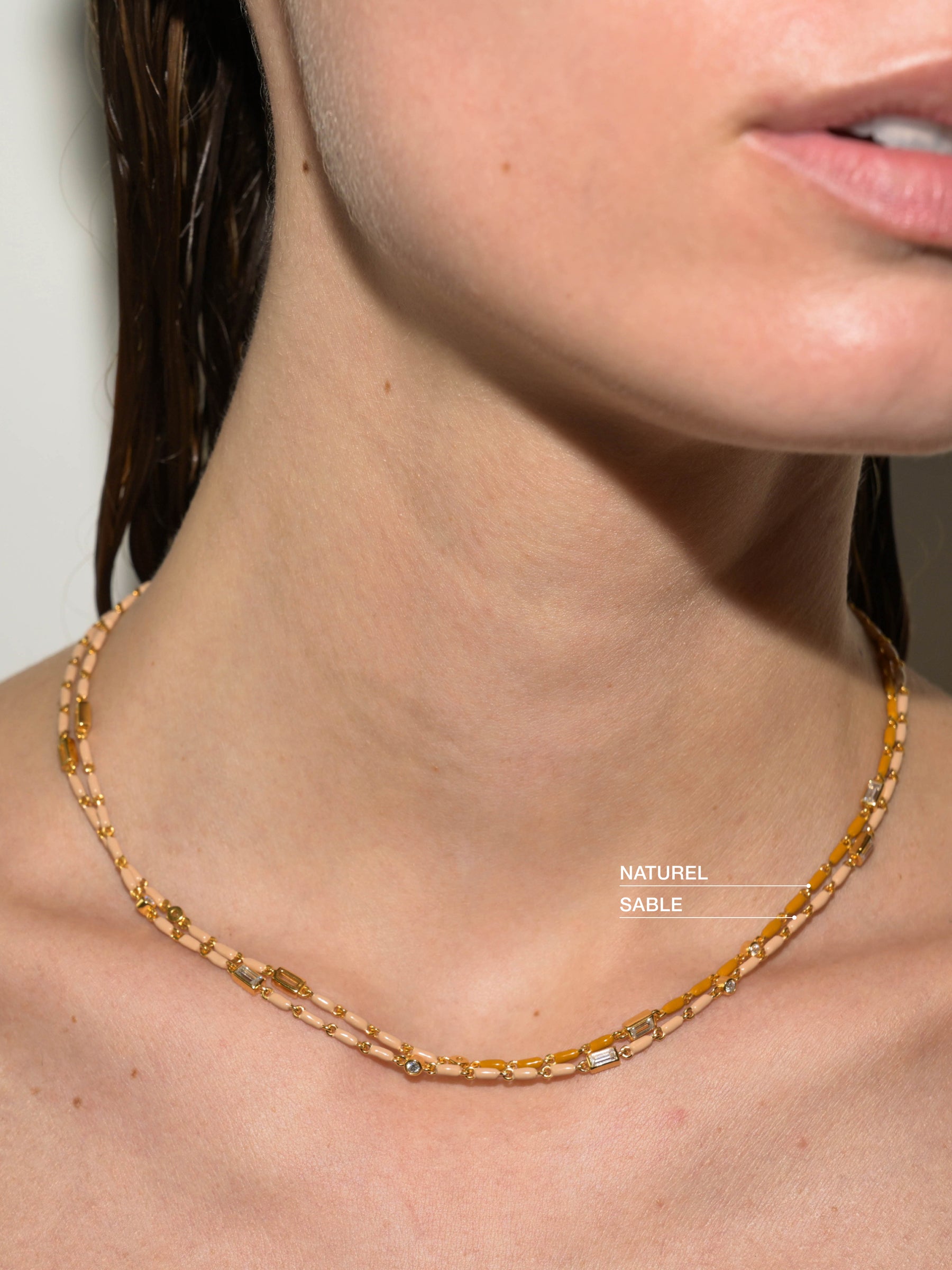 ENAMEL MOISSANITE NECKLACE IN SABLE, 18K GOLD VERMEIL