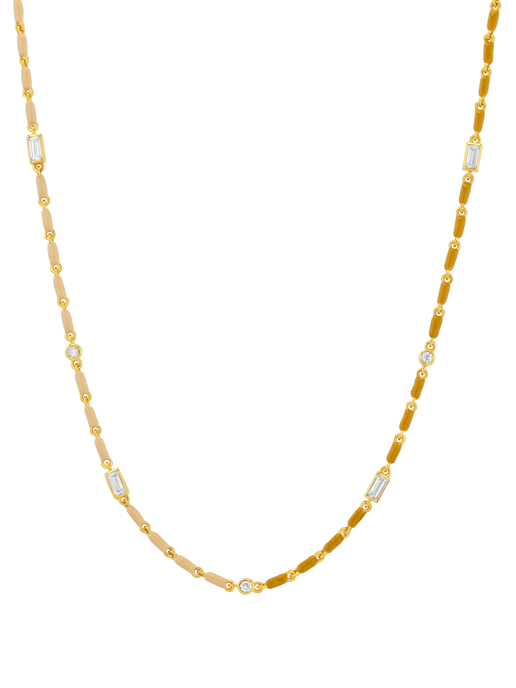 ENAMEL MOISSANITE NECKLACE IN NATUREL, 18K GOLD VERMEIL