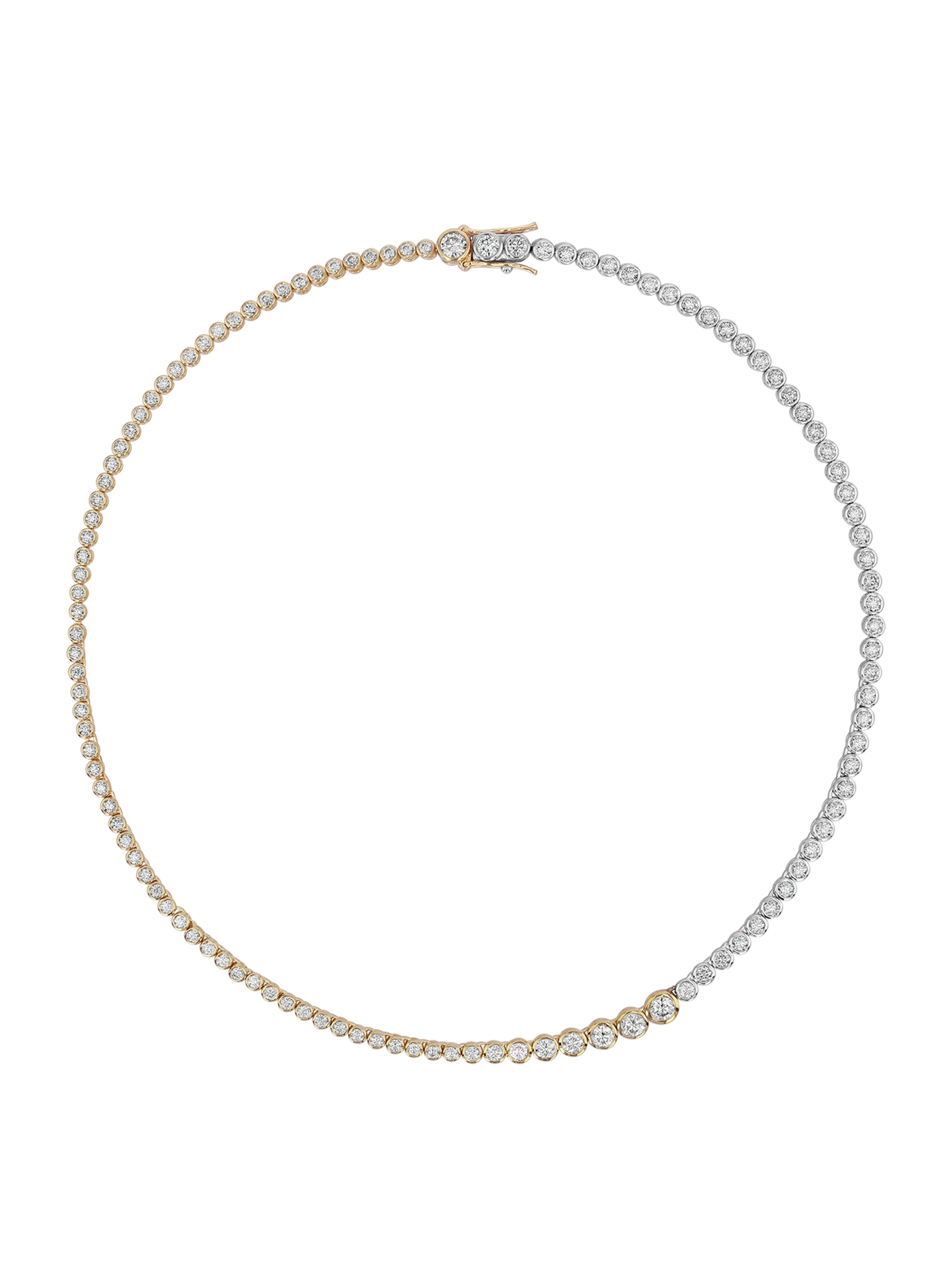 JAMES TWO-TONE GRADUATED BEZEL RIVIÈRE NECKLACE IN MOISSANITE, 14K GOLD VERMEIL, STERLING SILVER