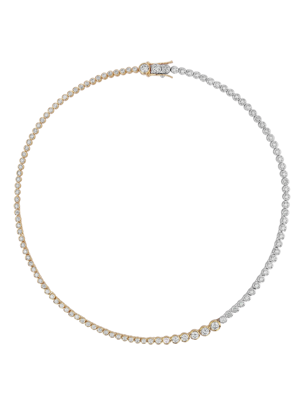 JAMES TWO-TONE GRADUATED BEZEL RIVIÈRE NECKLACE IN MOISSANITE, GOLD VERMEIL AND STERLING SILVER