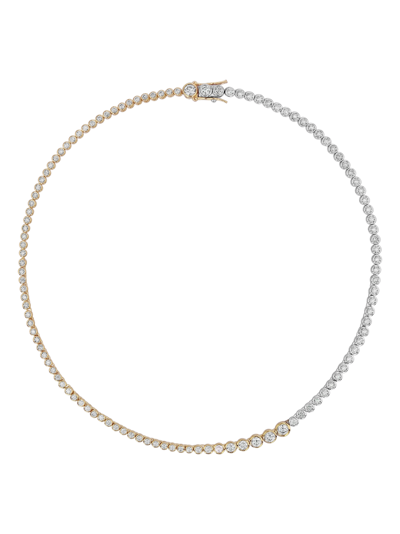 JAMES TWO-TONE GRADUATED BEZEL RIVIÈRE NECKLACE IN MOISSANITE, GOLD VERMEIL AND STERLING SILVER