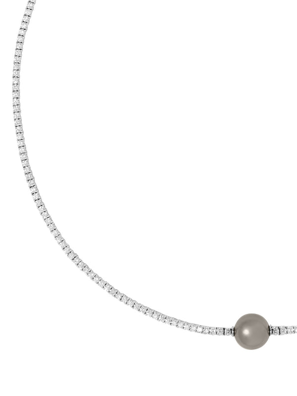 14K WHITE GOLD 1.8MM LAB DIAMOND AND BLACK PEARL RIVIÈRE NECKLACE