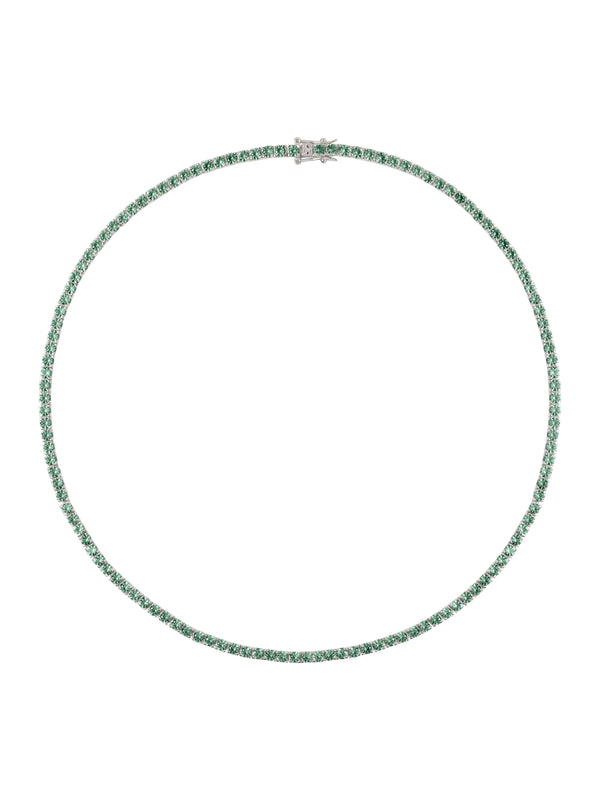 KATE ROUND CUT, 3MM LAB MOSS GREEN TOURMALINE RIVIÈRE NECKLACE, SILVER