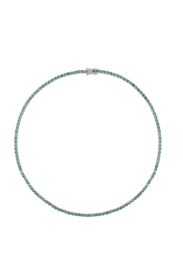 KATE ROUND CUT, 3MM LAB MOSS GREEN TOURMALINE RIVIÈRE NECKLACE, SILVER