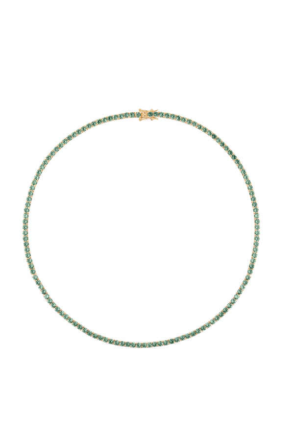 KATE ROUND CUT, 3MM LAB MOSS GREEN TOURMALINE RIVIÈRE NECKLACE, GOLD