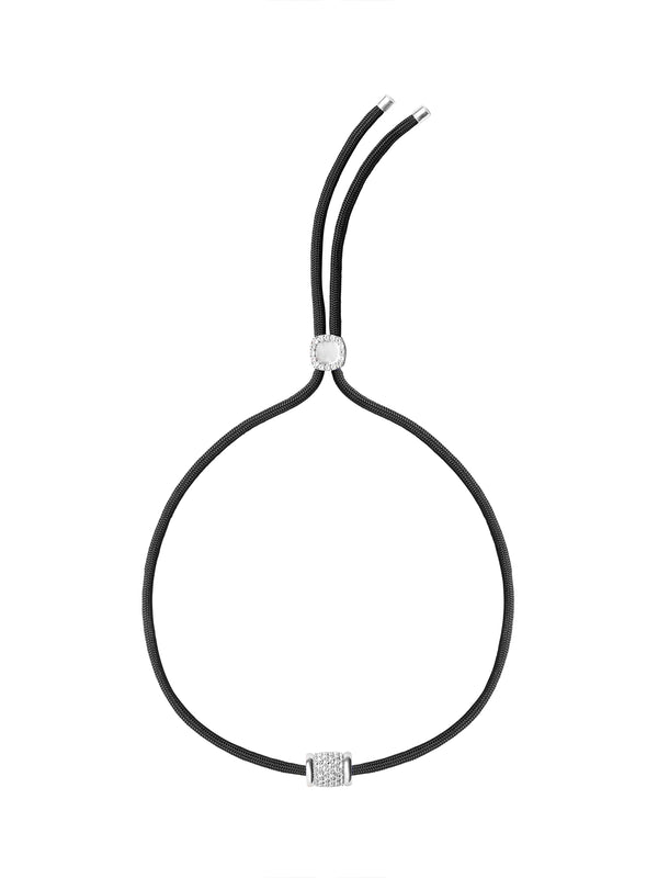 YVES LAB WHITE SAPPHIRE PARACORD NECKLACE, NOIR AND SILVER