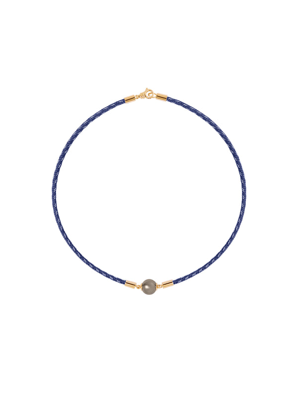 14K YELLOW GOLD SINGLE PEARL CHOKER, BLEU